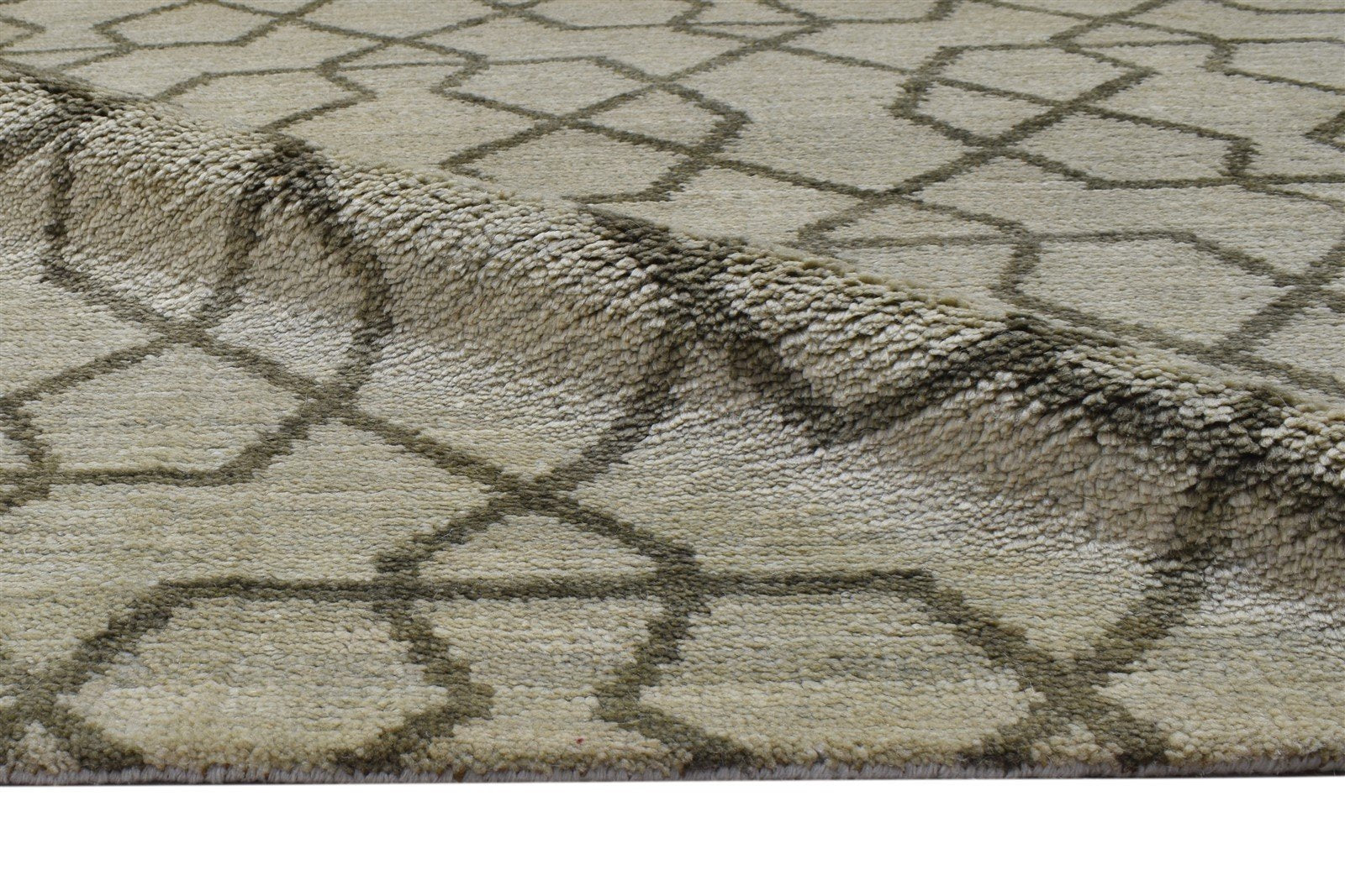 Beige Wool Rug 5' X 8' Modern Hand Knotted Moroccan Geometric Room Size Carpet Area Rug