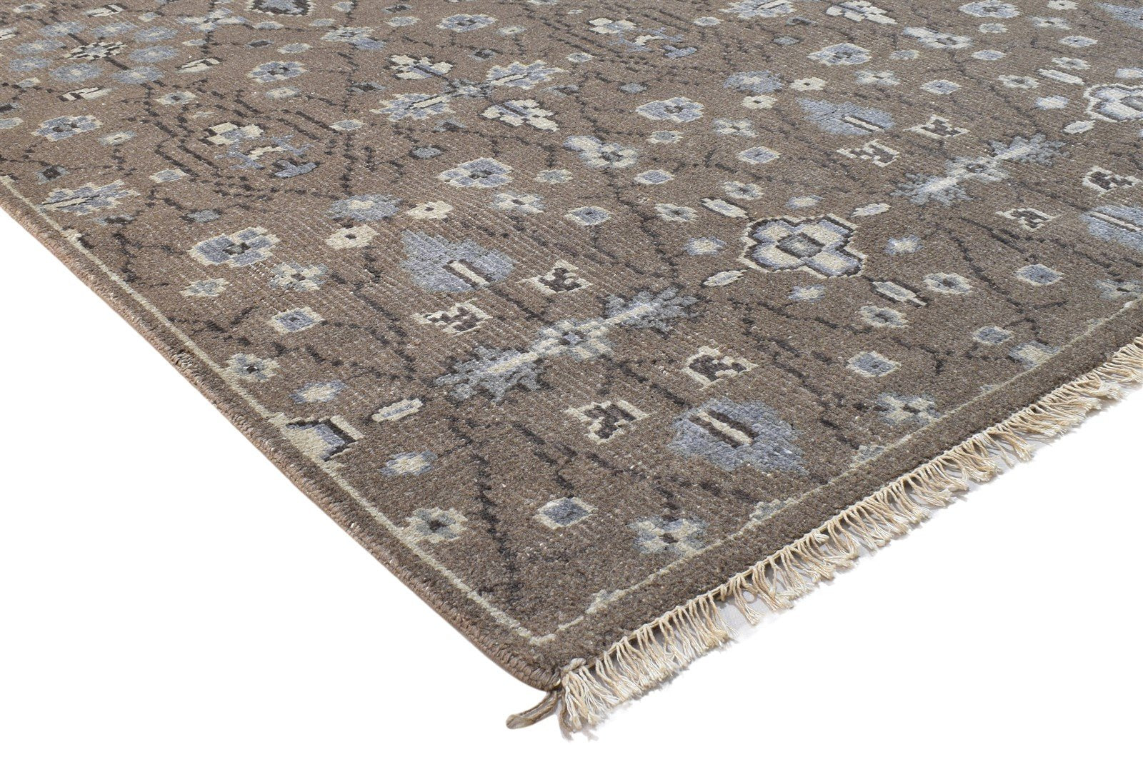 Hand Knotted Brown Wool / Silk Rug 5X8 Persian Oushak Floral Room Size Carpet Area Rug