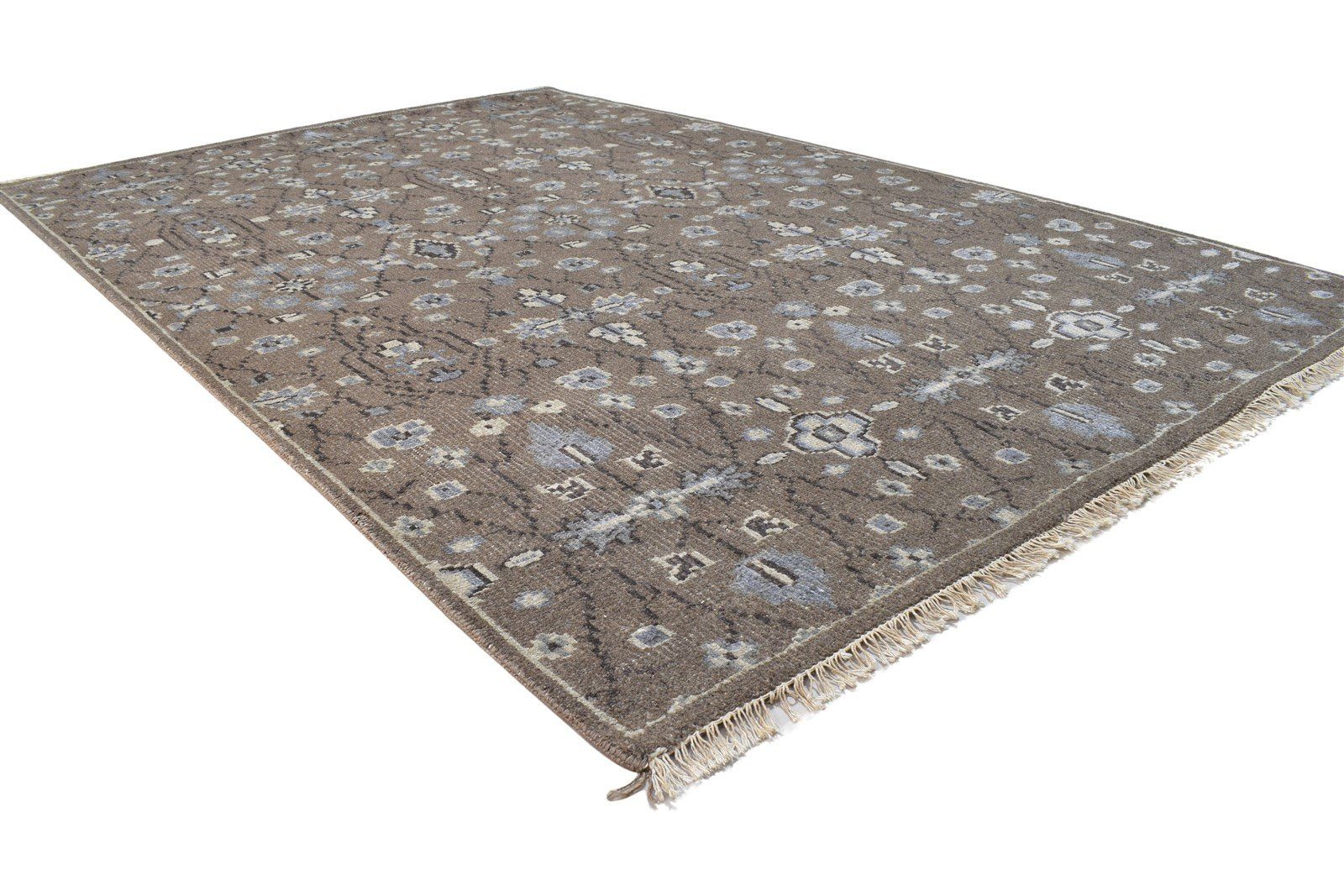 Hand Knotted Brown Wool / Silk Rug 5X8 Persian Oushak Floral Room Size Carpet Area Rug