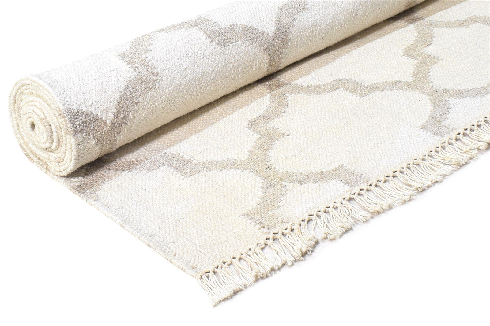 Felice Dhurrie Beige Wool Rug 6' X 8' Modern Moroccan Trellis   7864791793813