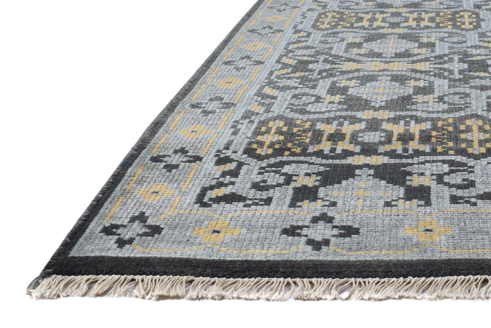 Hand Knotted Charcoal Wool / Silk Rug 5X8 Persian Bokhara Oriental Room Size Area Rug