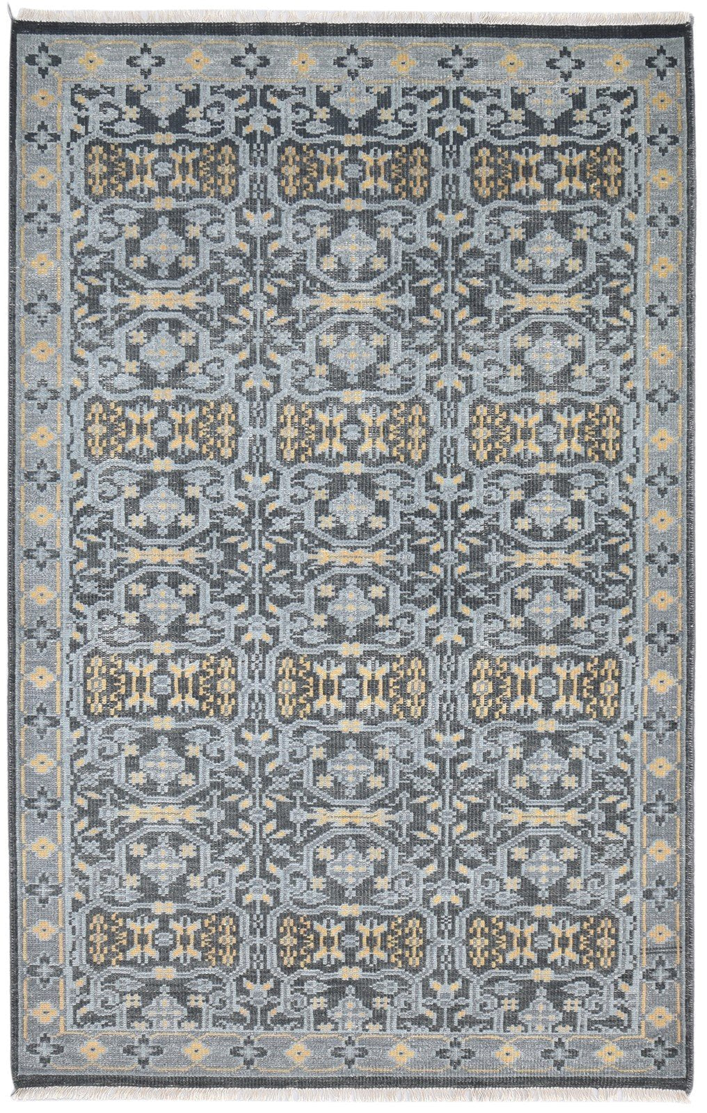 Hand Knotted Charcoal Wool / Silk Rug 5X8 Persian Bokhara Oriental Room Size Area Rug