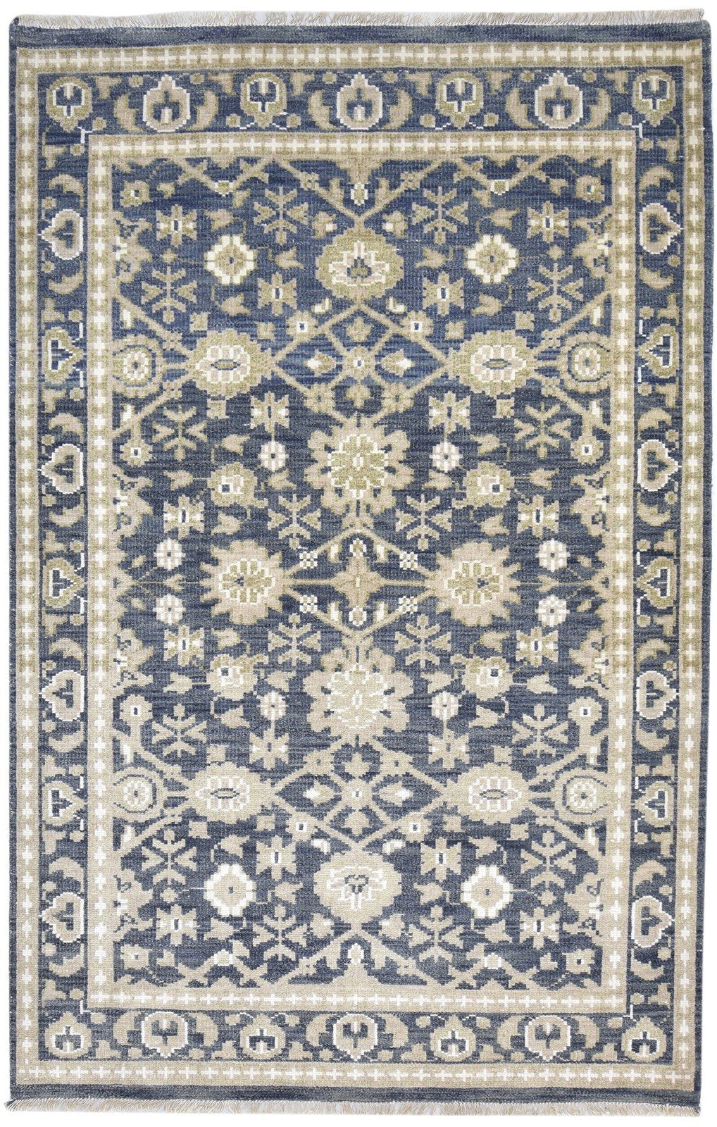Blue Wool / Silk Rug 5X8 Persian Hand Knotted Oushak Oriental Room Size Carpet Area Rug