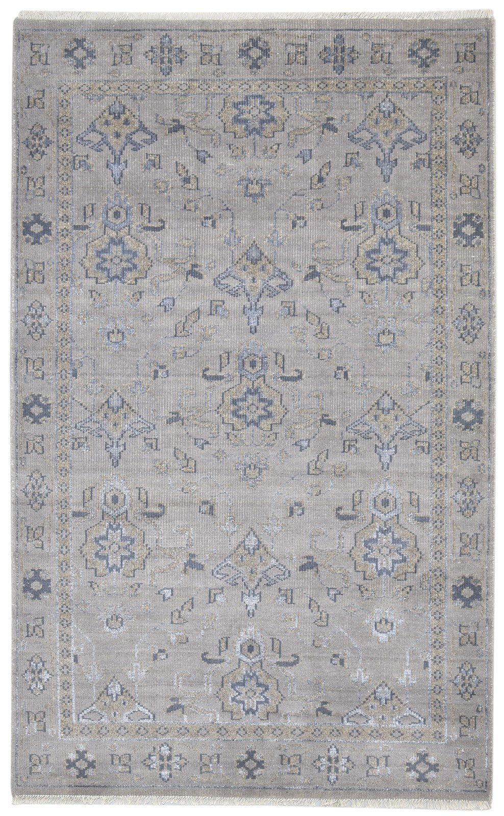 5X8 Rug Wool / Silk Dark Grey Persian Hand Knotted Oushak Oriental Room Size Area Rug