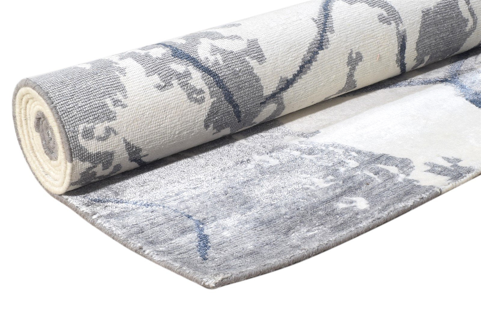 Ivory Wool / Silk Rug 8' X 10' Modern Hand Woven French Abstract Large Carpet Area Rug