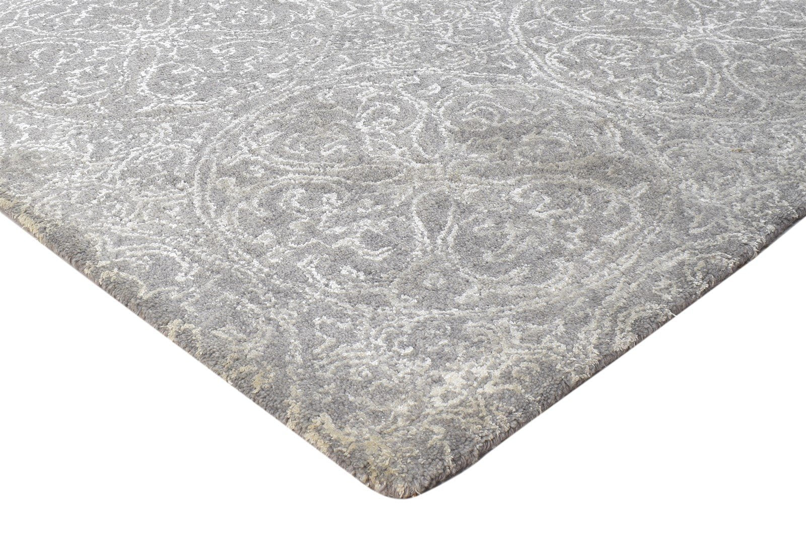 Wool Dark Grey Rug 7' X 10' Modern Hand Tufted French Floral Large Carpet Area Rug