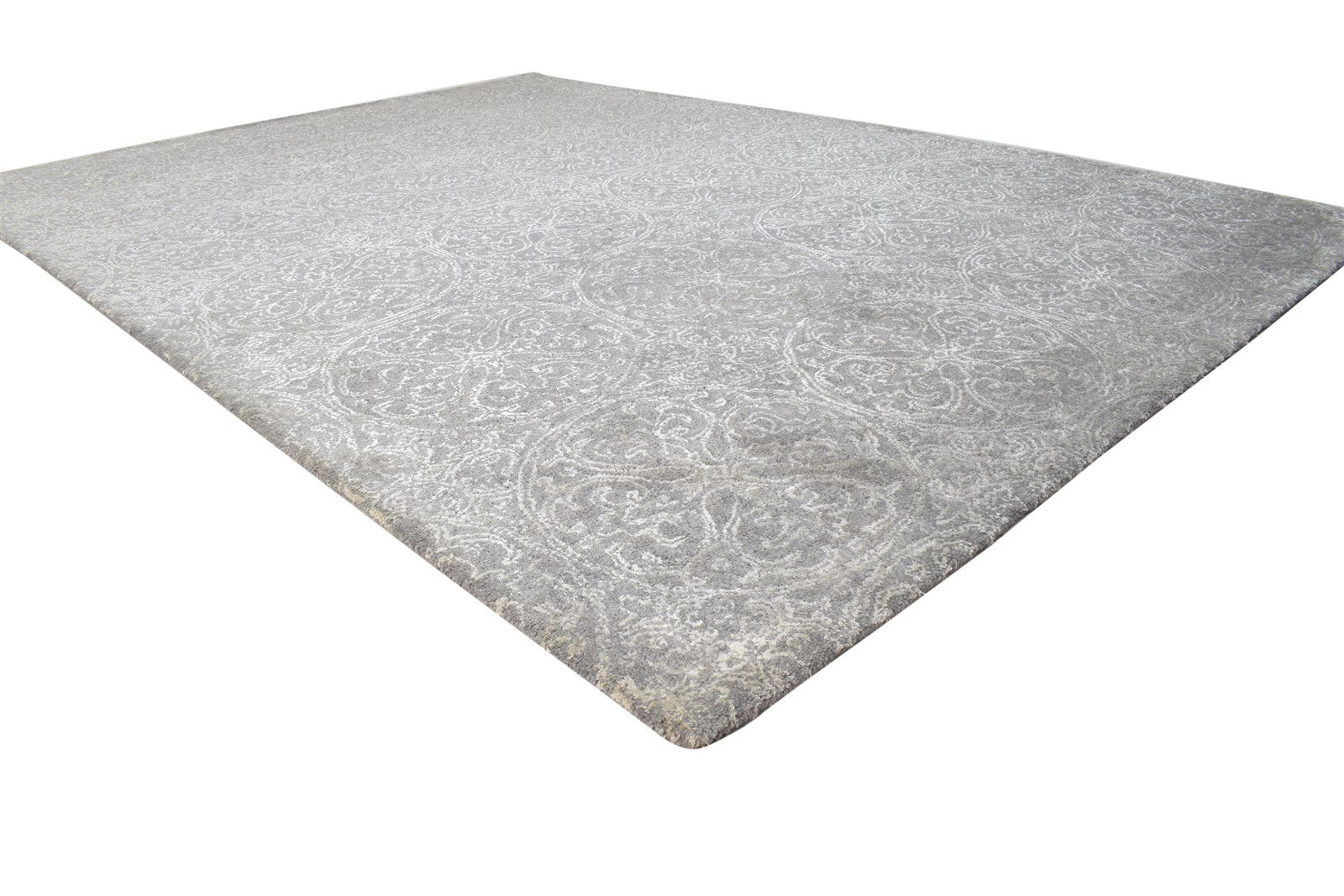 Wool Dark Grey Rug 7' X 10' Modern Hand Tufted French Floral Large Carpet Area Rug