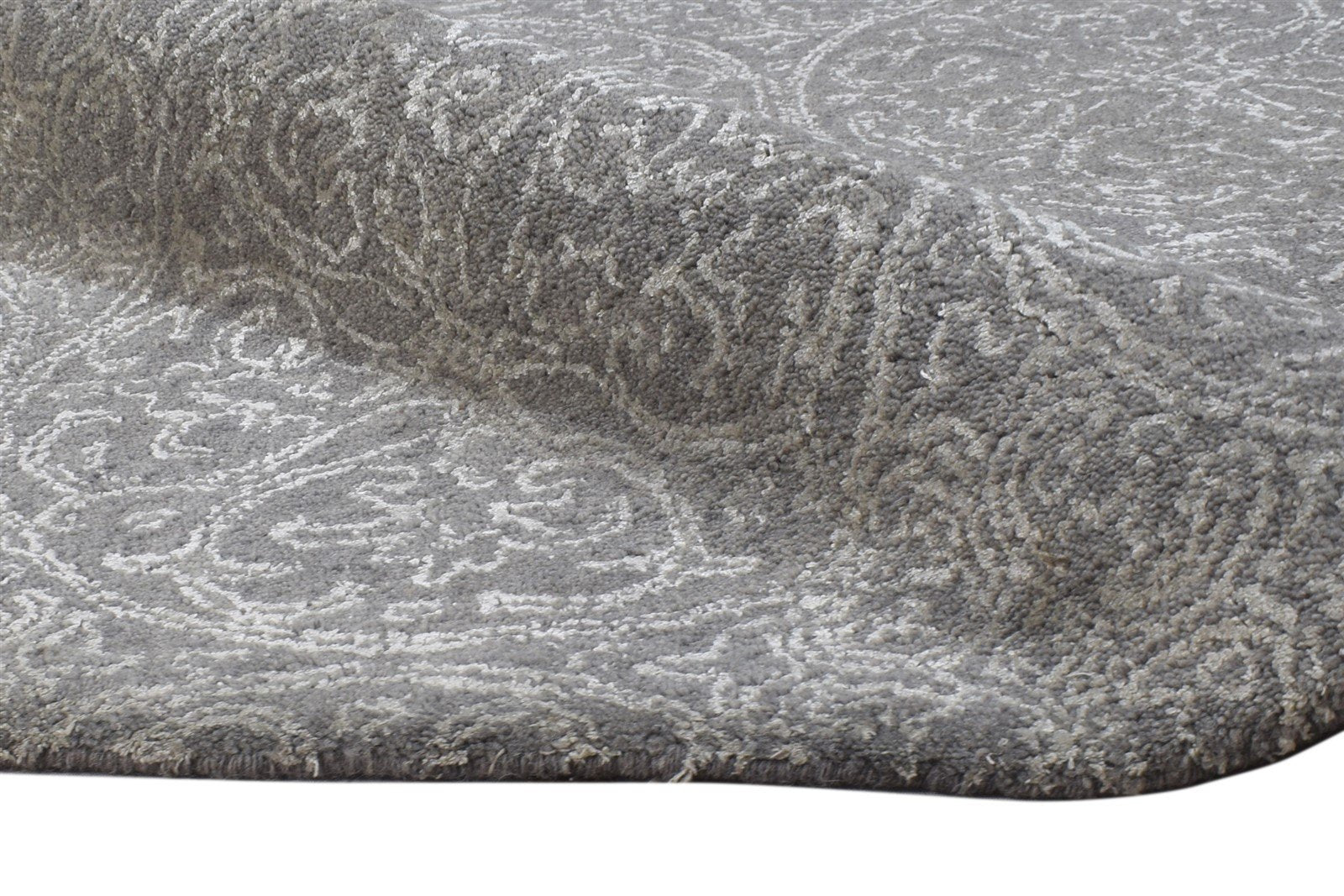 Wool Dark Grey Rug 7' X 10' Modern Hand Tufted French Floral Large Carpet Area Rug