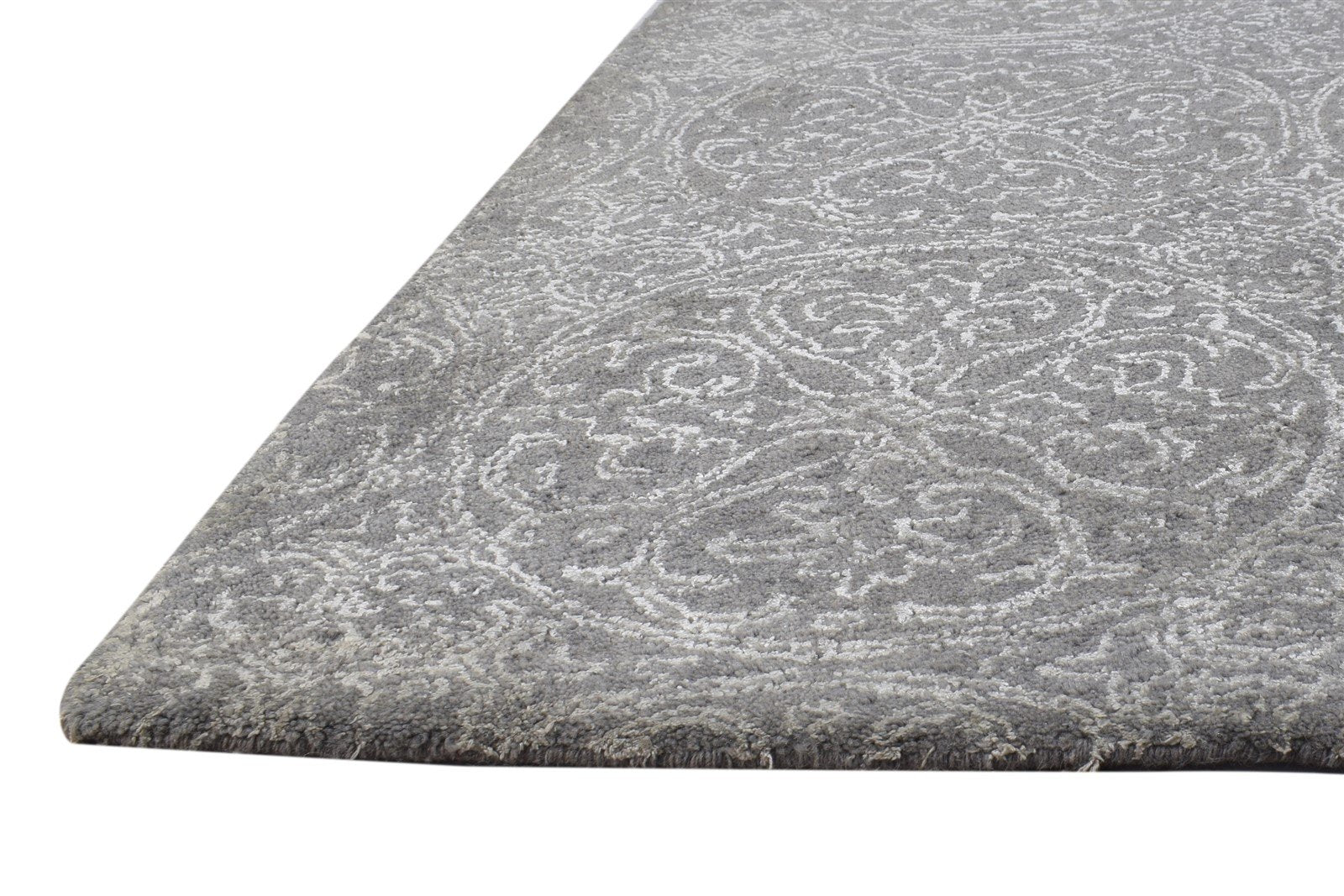 Wool Dark Grey Rug 7' X 10' Modern Hand Tufted French Floral Large Carpet Area Rug