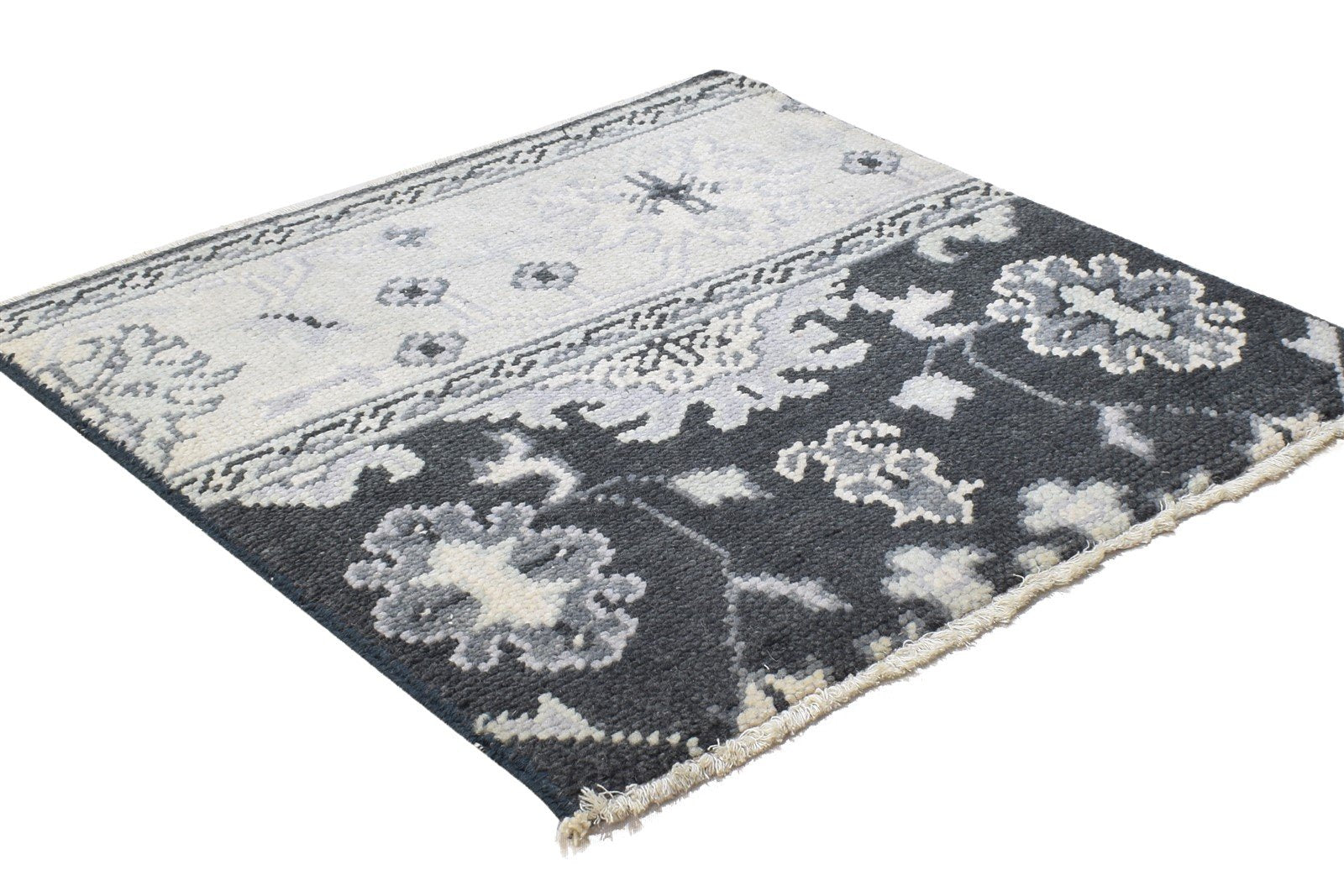 Wool Charcoal Rug 2' X 2' Persian Hand Knotted Oushak Oriental Small Carpet Area Rug