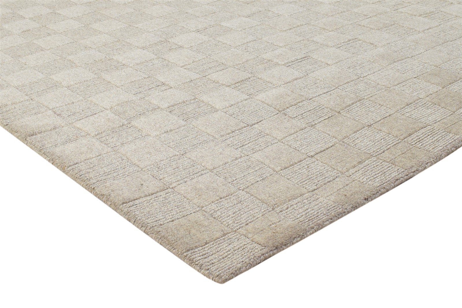 Beige Wool Rug 5' X 8' Modern Handloom Scandinavian Geometric Room Size Carpet Area Rug