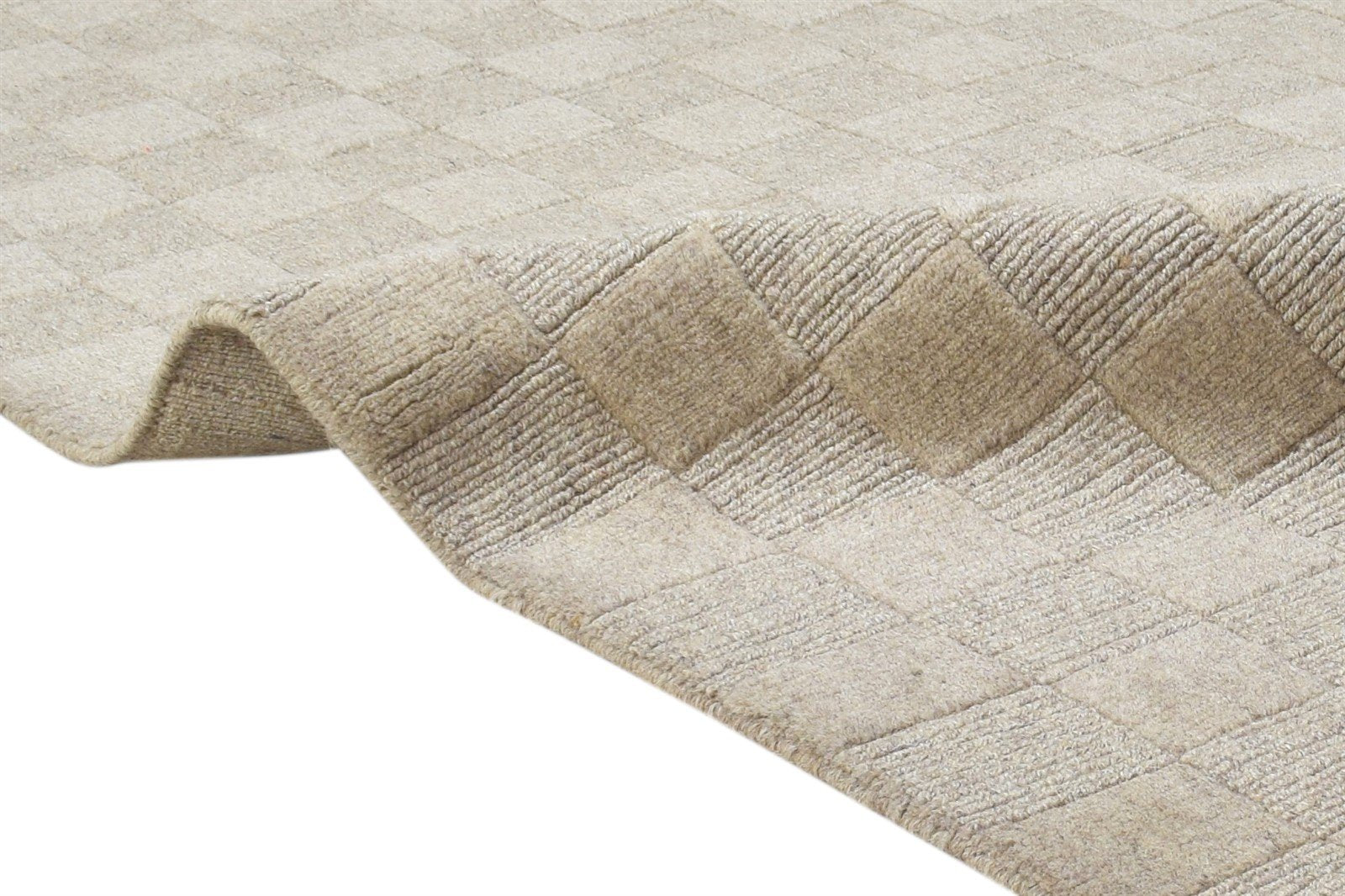 Beige Wool Rug 5' X 8' Modern Handloom Scandinavian Geometric Room Size Carpet Area Rug