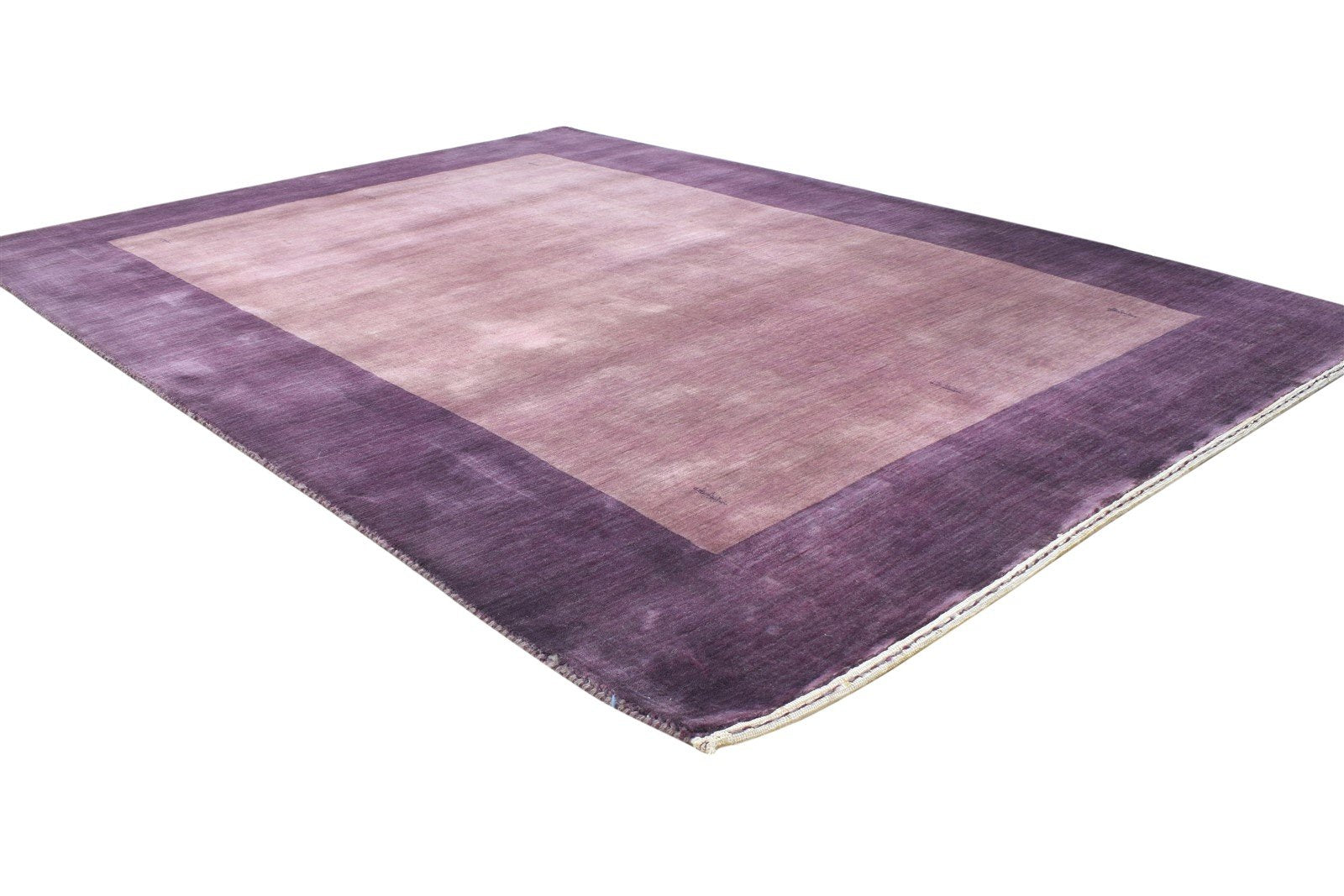 Purple Wool Rug 5' X 7' Modern Handloom Scandinavian Bordered Room Size Carpet Area Rug