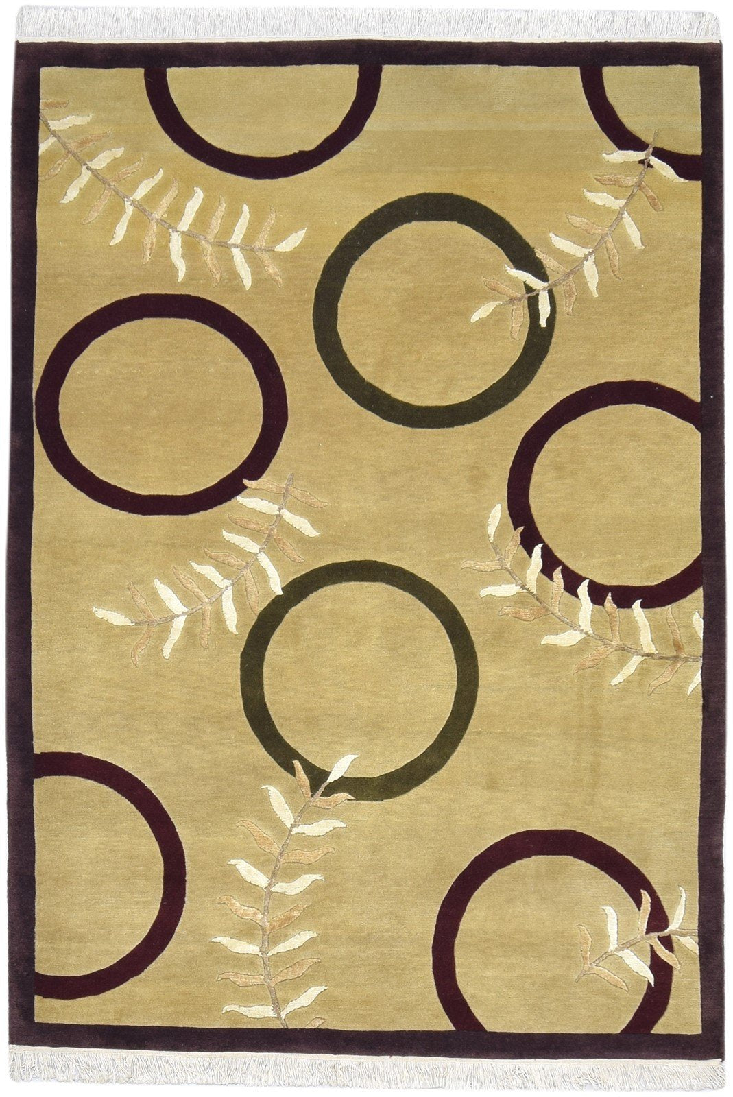 Hand Knotted Beige Wool / Silk Rug 5X7 Persian Gabbeh Tribal Room Size Carpet Area Rug