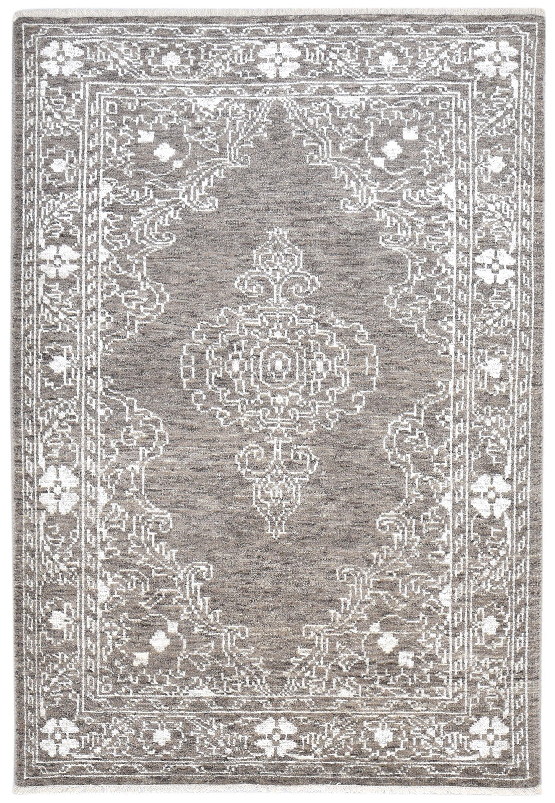 Hand Knotted Brown Wool / Silk Rug 5X8 Persian Oriental Medallion Room Size Area Rug