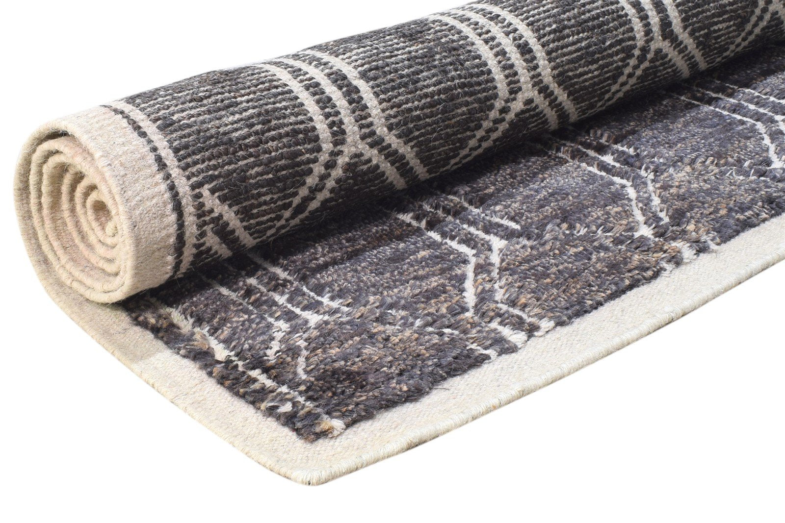 Hand Knotted Charcoal Wool / Jute Rug 6X7 Modern Scandinavian Trellis Room Size Area Rug