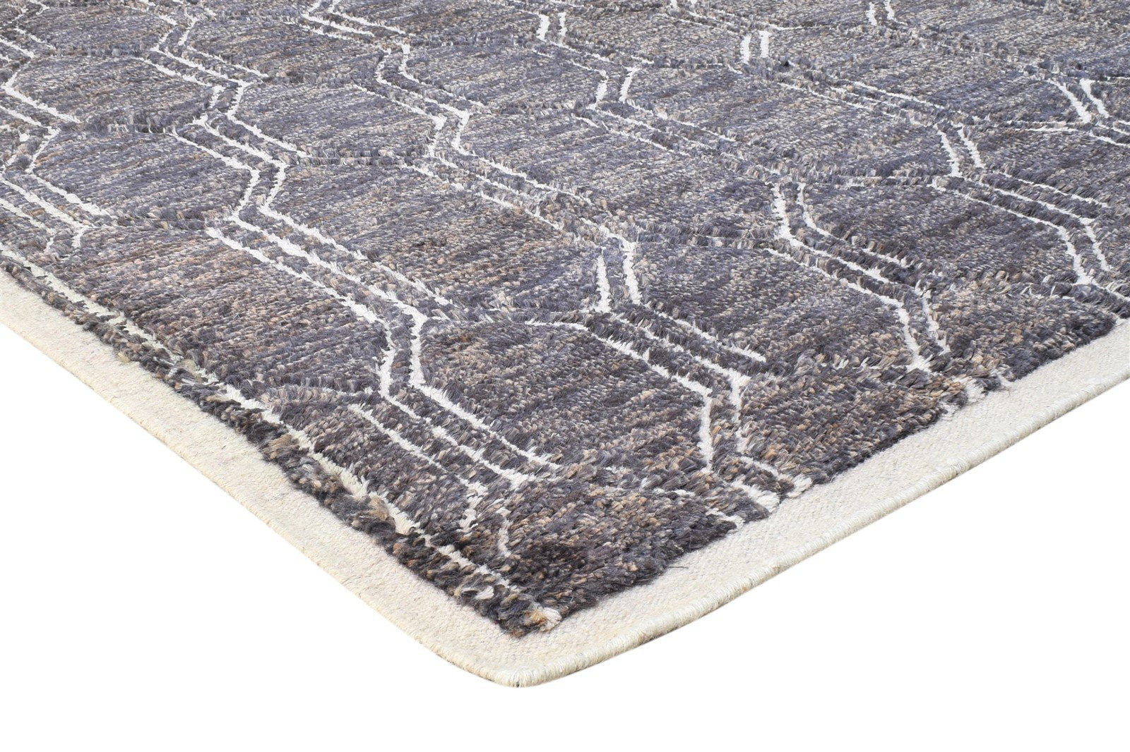 Hand Knotted Charcoal Wool / Jute Rug 6X7 Modern Scandinavian Trellis Room Size Area Rug