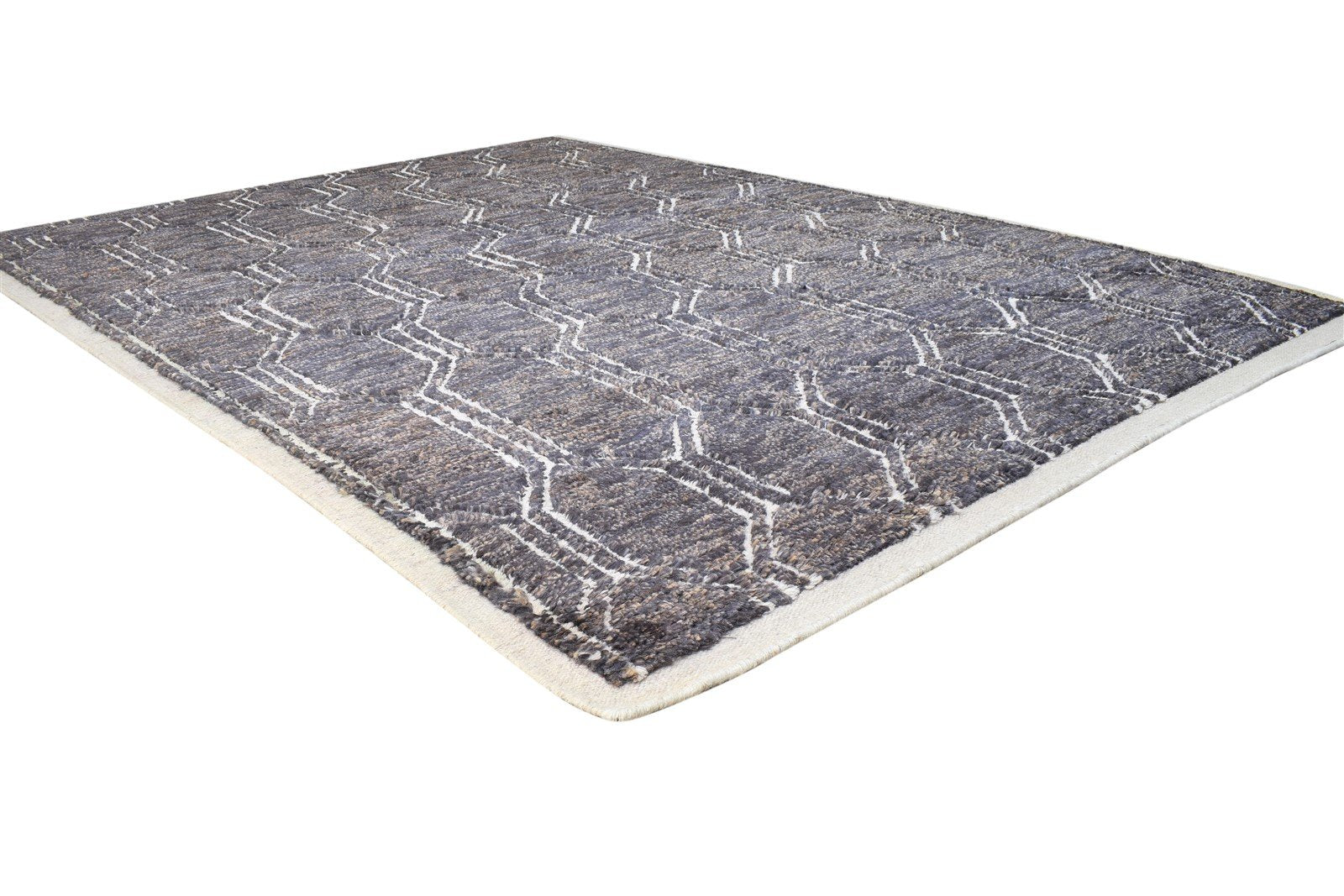 Hand Knotted Charcoal Wool / Jute Rug 6X7 Modern Scandinavian Trellis Room Size Area Rug
