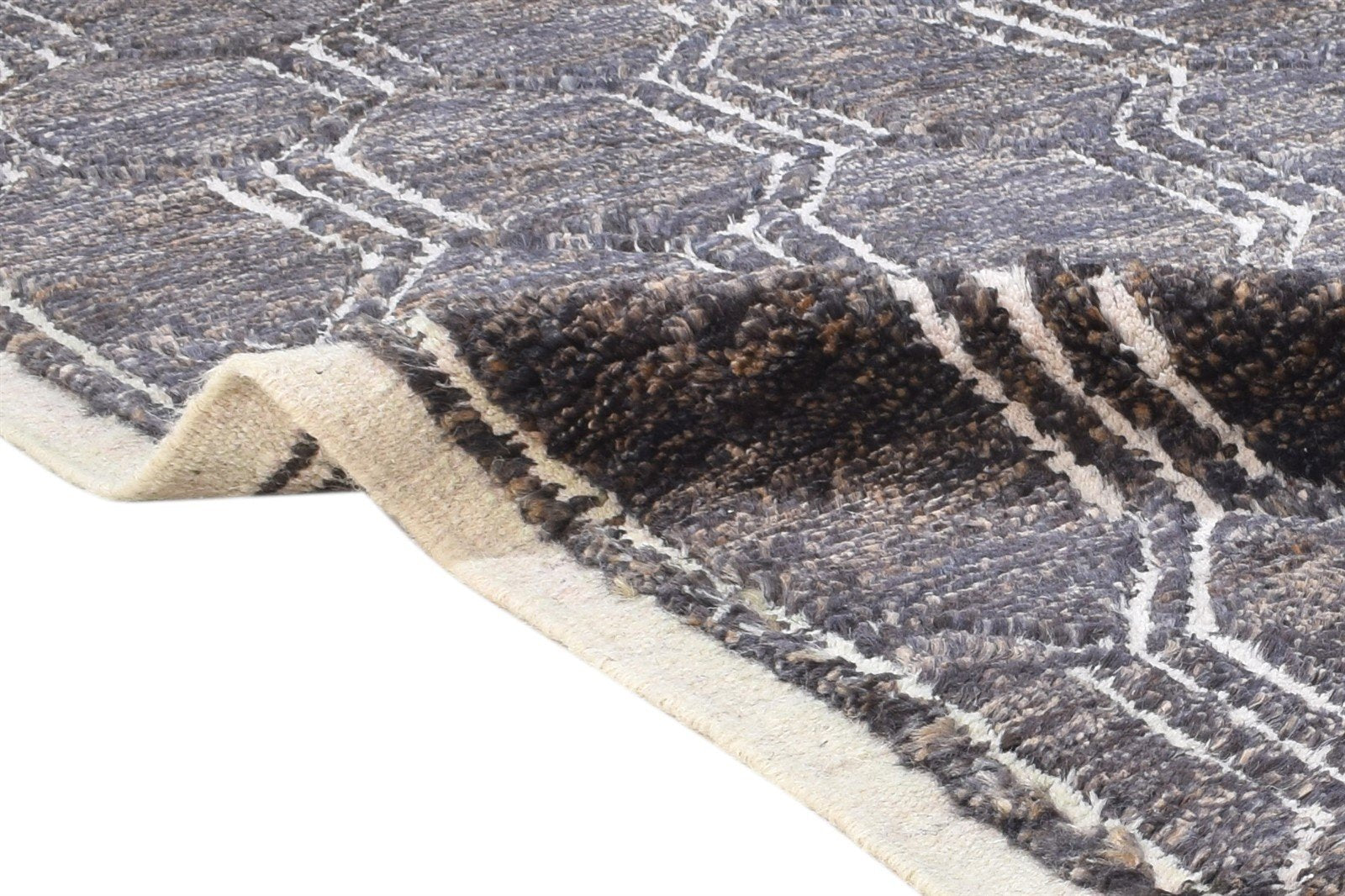 Hand Knotted Charcoal Wool / Jute Rug 6X7 Modern Scandinavian Trellis Room Size Area Rug