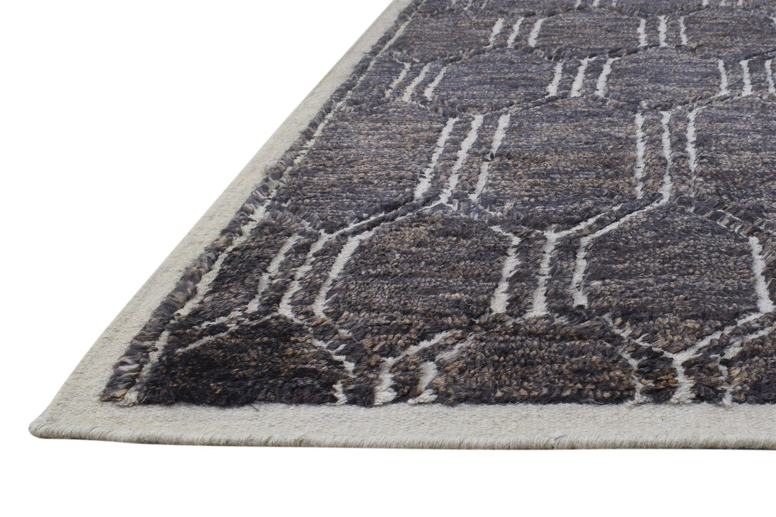 Hand Knotted Charcoal Wool / Jute Rug 6X7 Modern Scandinavian Trellis Room Size Area Rug