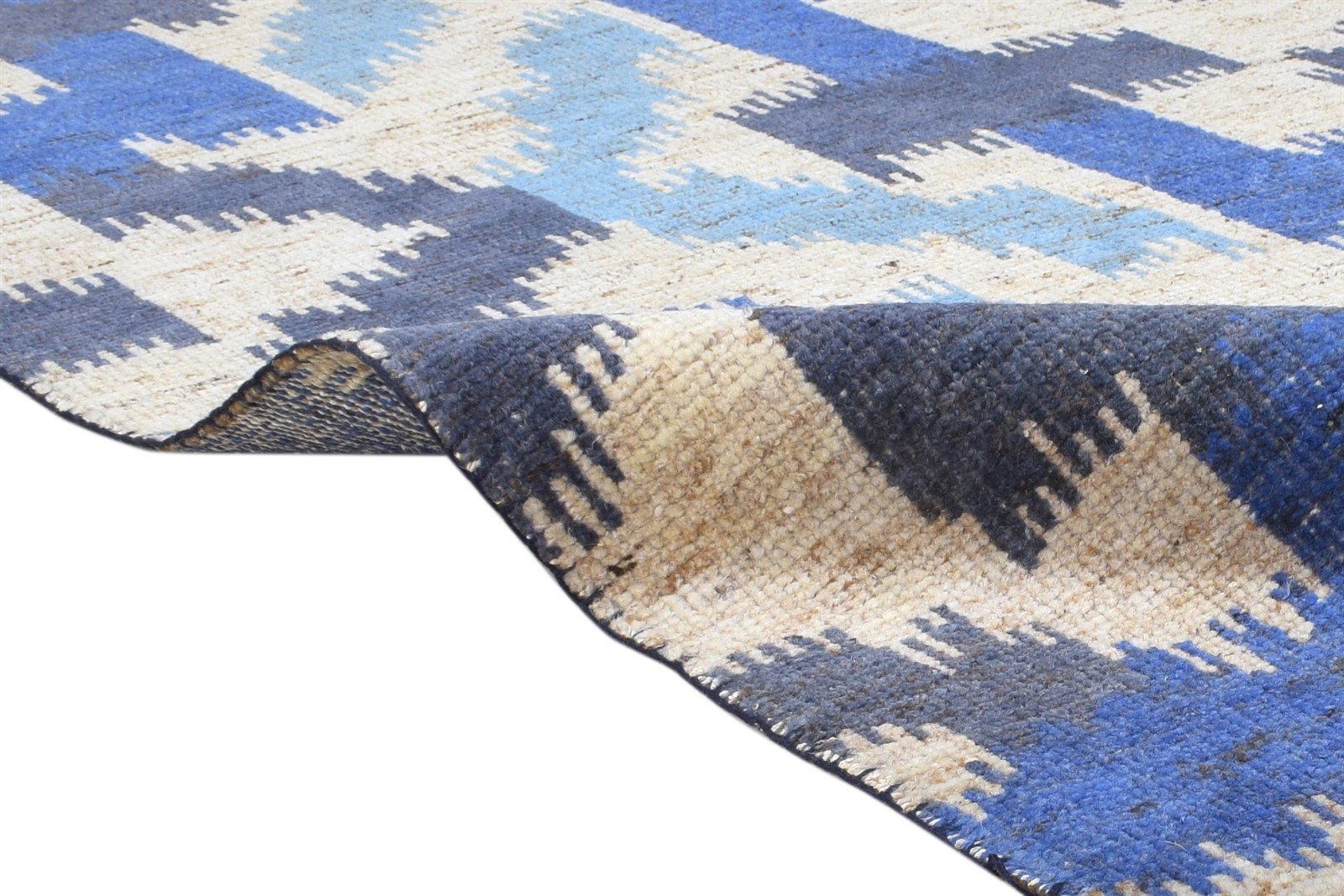 5X8 Rug Wool Blue Modern Hand Knotted Scandinavian Geometric Room Size Carpet Area Rug