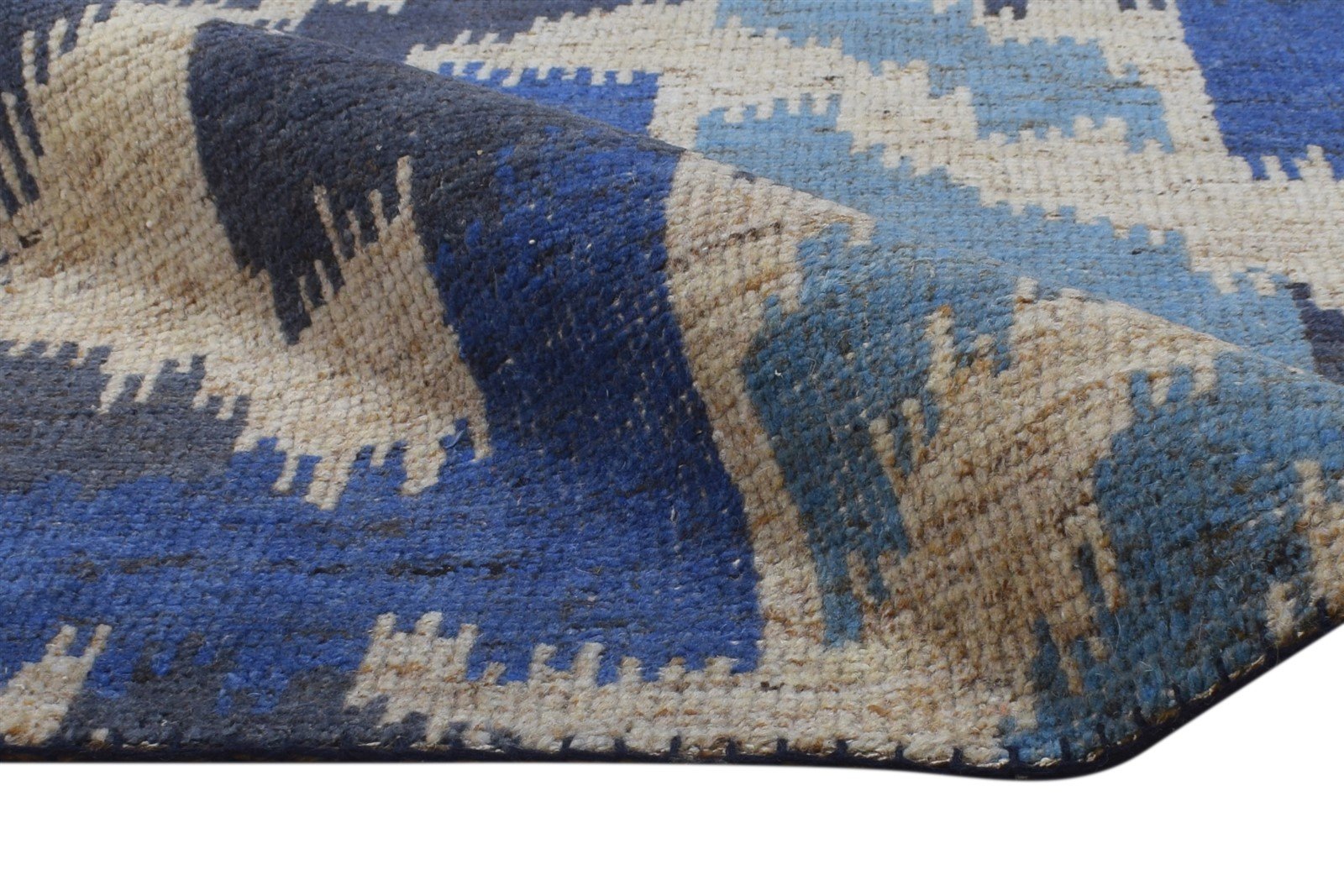 5X8 Rug Wool Blue Modern Hand Knotted Scandinavian Geometric Room Size Carpet Area Rug