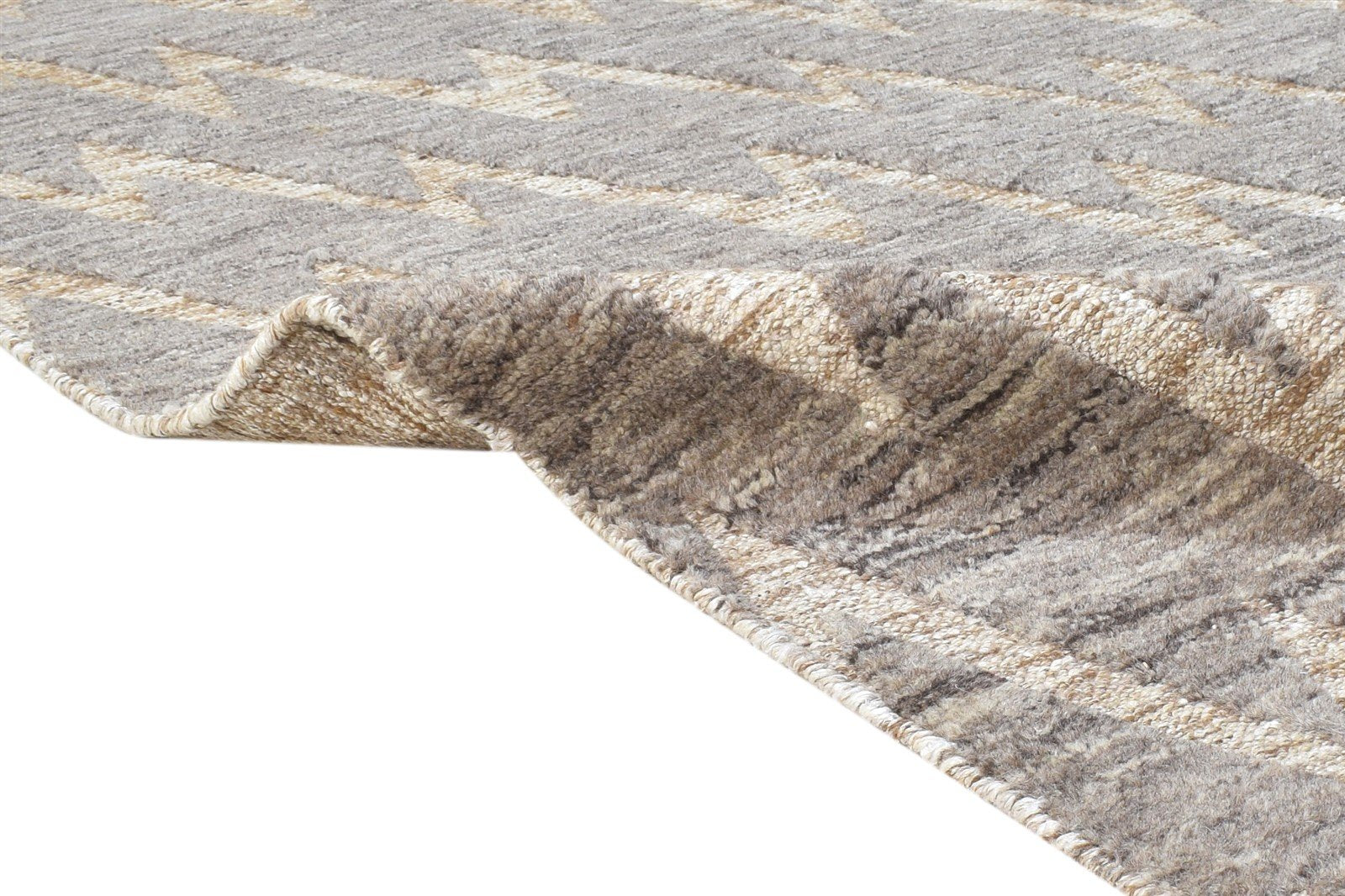 Hand Knotted Brown Wool Rug 8' X 13' Modern Scandinavian Chevron Large Carpet Area Rug