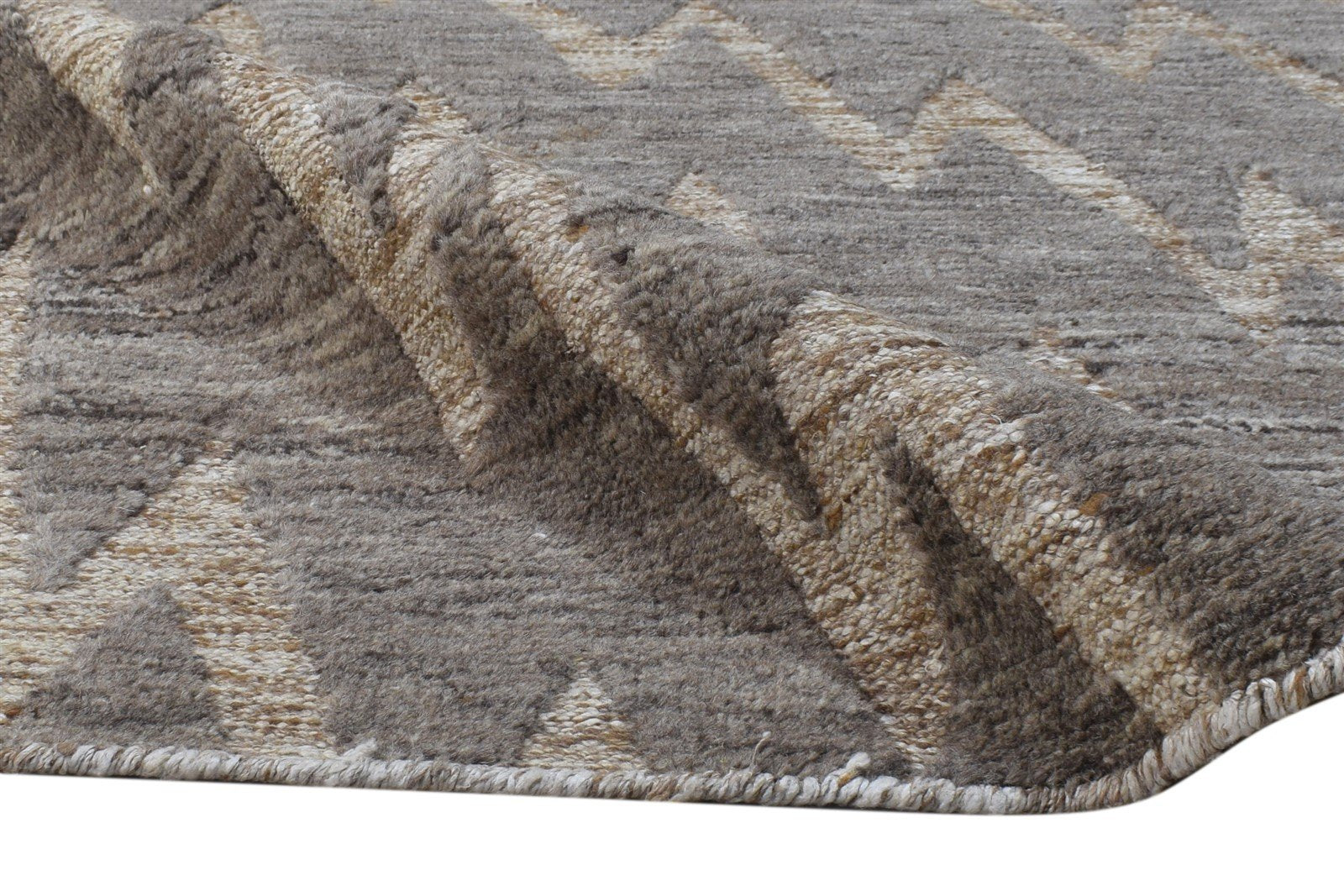 Hand Knotted Brown Wool Rug 8' X 13' Modern Scandinavian Chevron Large Carpet Area Rug