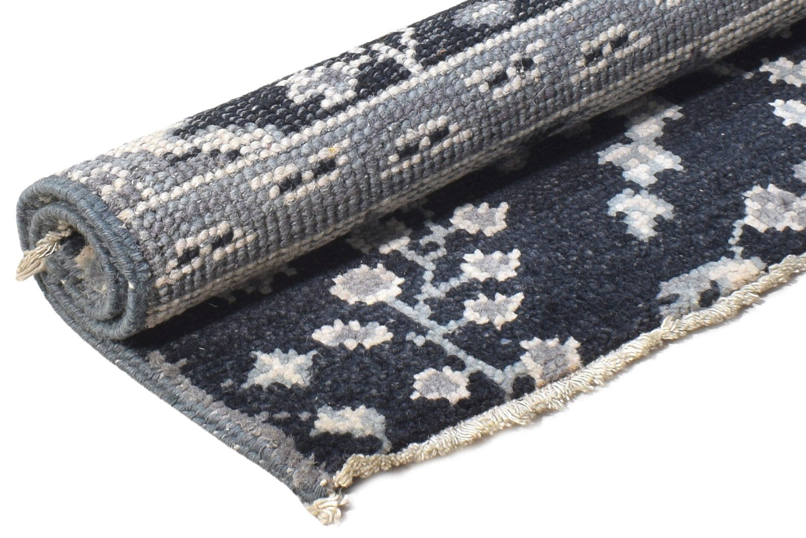 Black Wool Rug 2' X 2' Persian Hand Knotted Oushak Oriental Small Carpet Area Rug