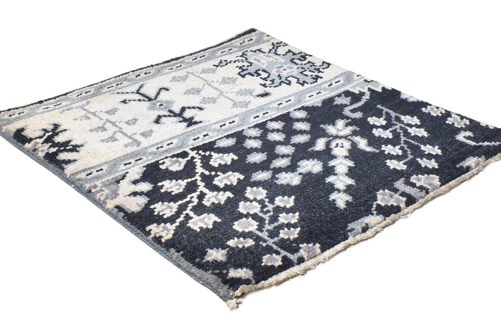 Black Wool Rug 2' X 2' Persian Hand Knotted Oushak Oriental Small Carpet Area Rug