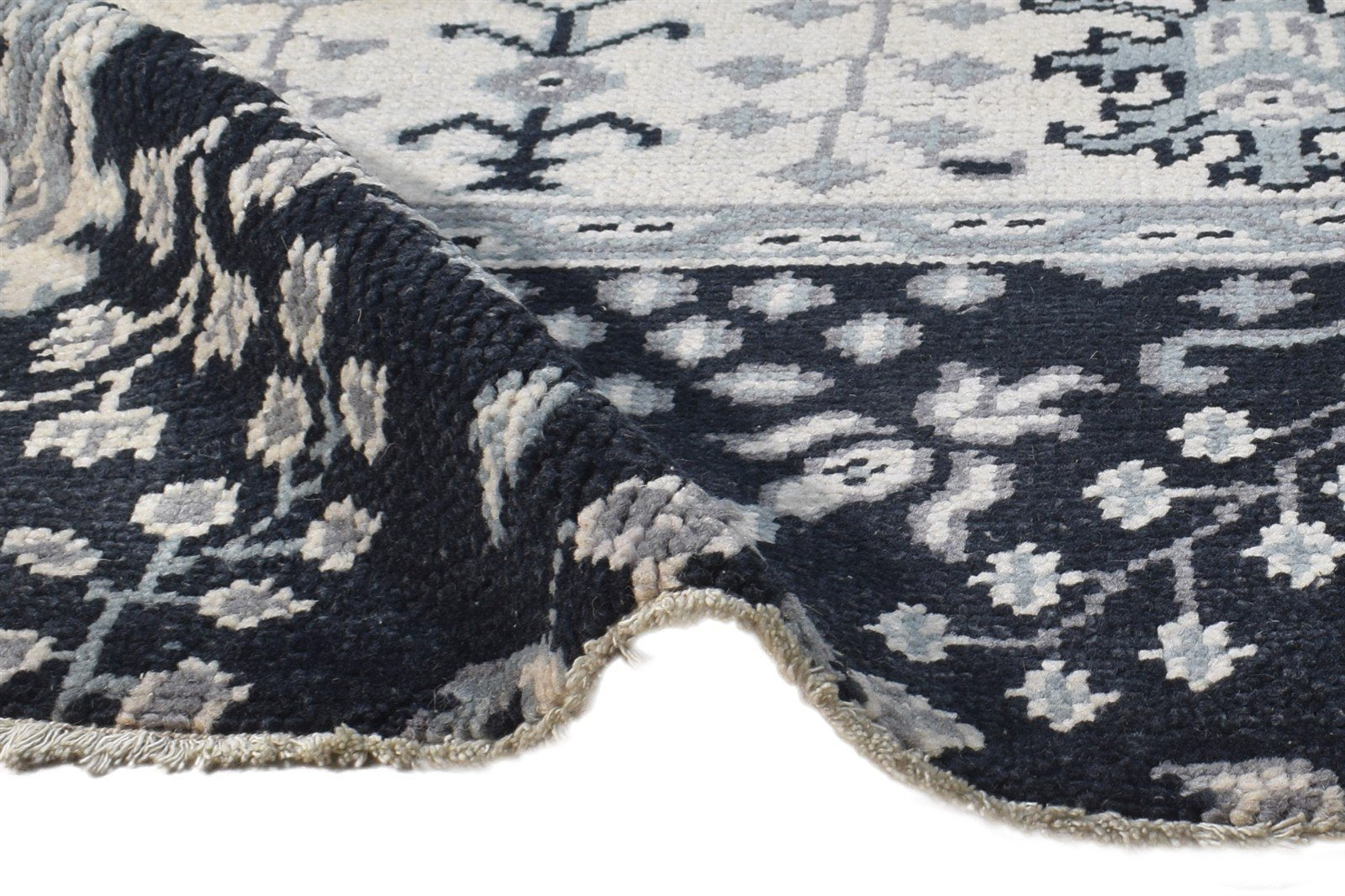 Black Wool Rug 2' X 2' Persian Hand Knotted Oushak Oriental Small Carpet Area Rug