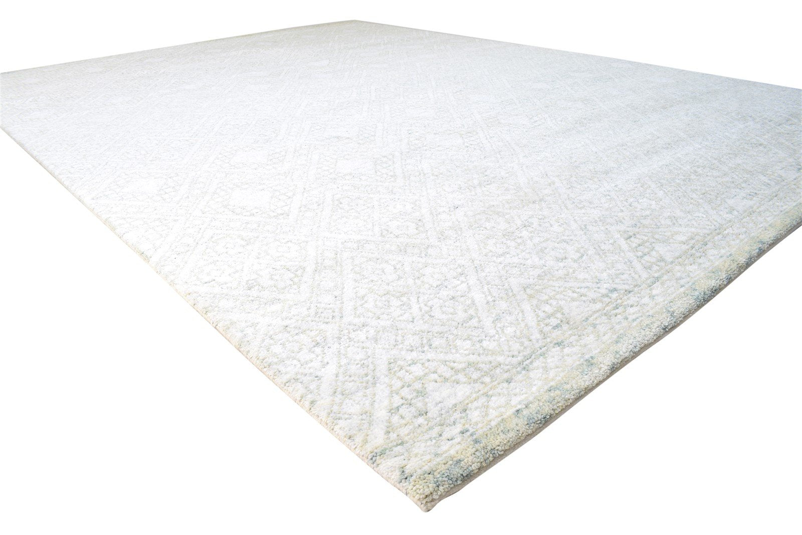 Silver Wool / Silk Rug 9X12 Modern Hand Woven Moroccan Diamond Extra Large Area Rug