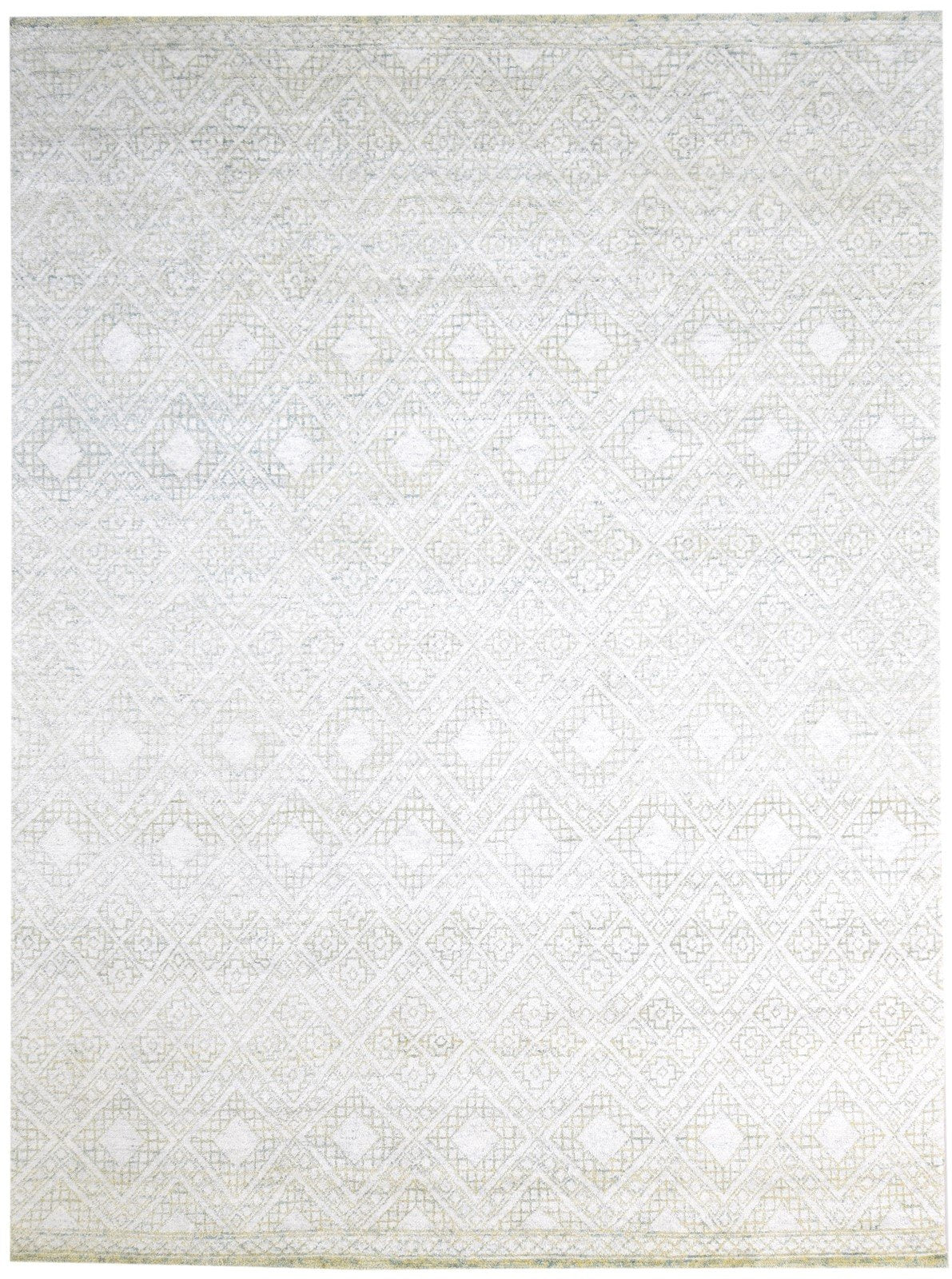 Silver Wool / Silk Rug 9X12 Modern Hand Woven Moroccan Diamond Extra Large Area Rug