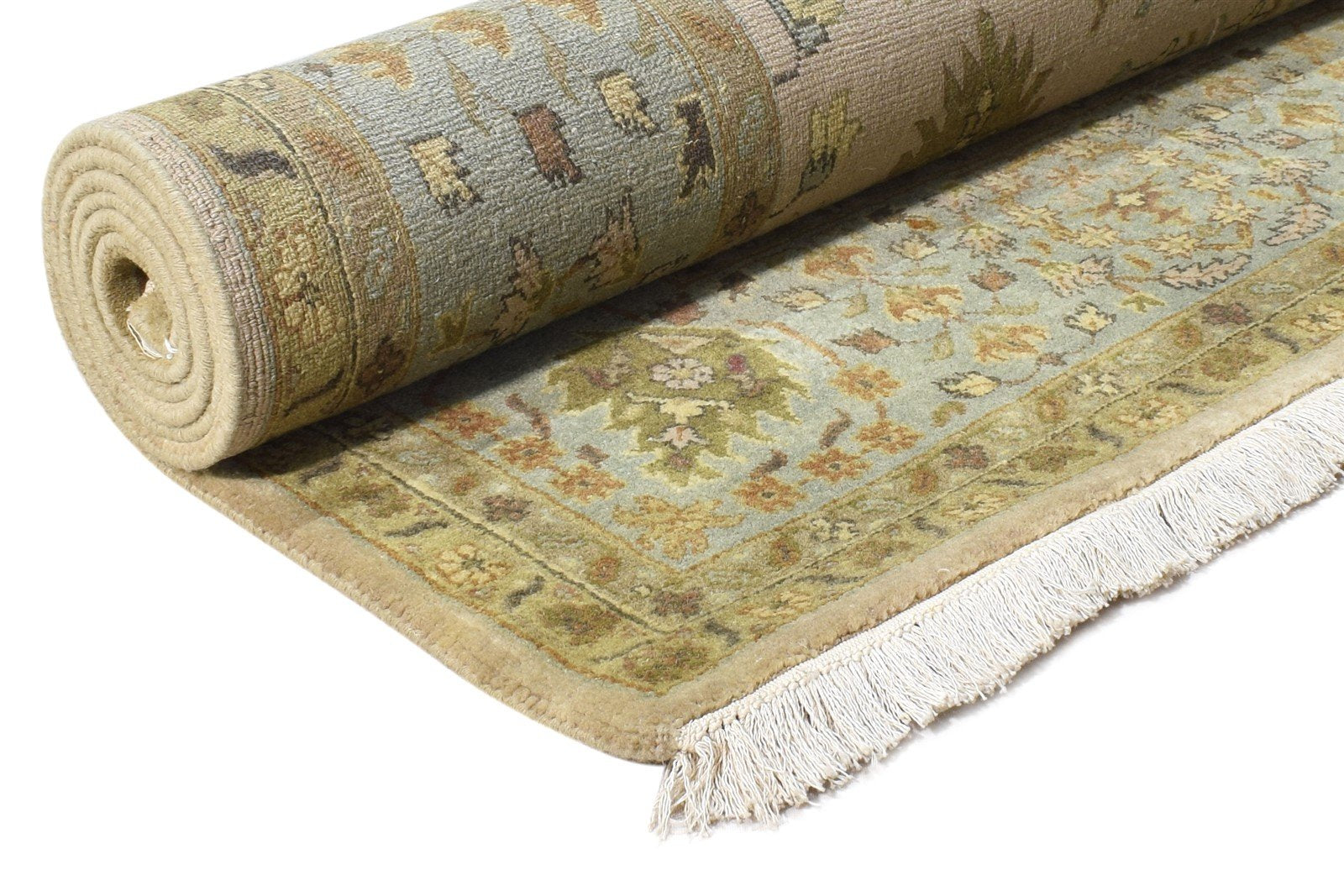 Hand Knotted Beige Wool Rug 5X8 Persian Sarouk-Indian Oriental Room Size Carpet Area Rug