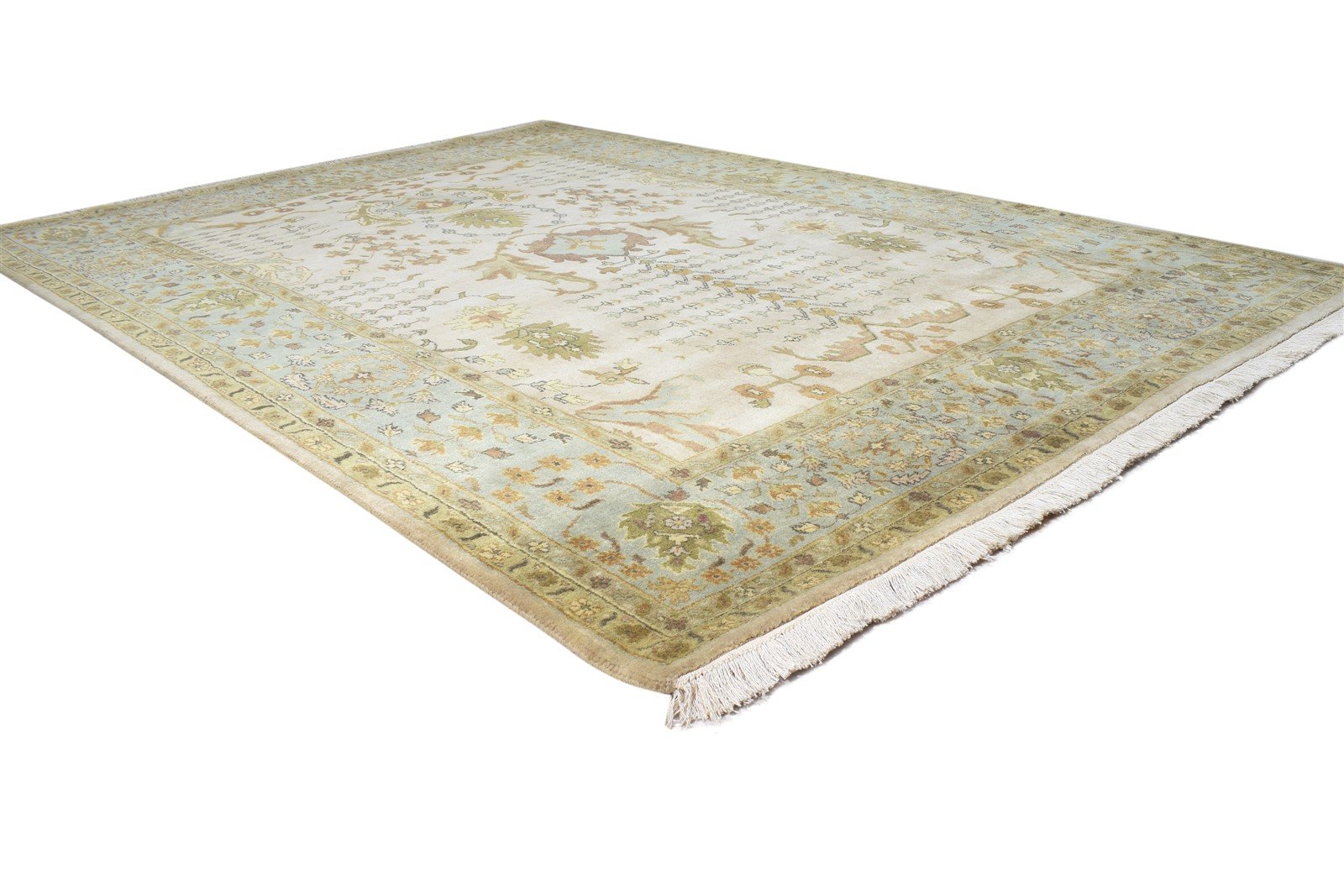 Hand Knotted Beige Wool Rug 5X8 Persian Sarouk-Indian Oriental Room Size Carpet Area Rug