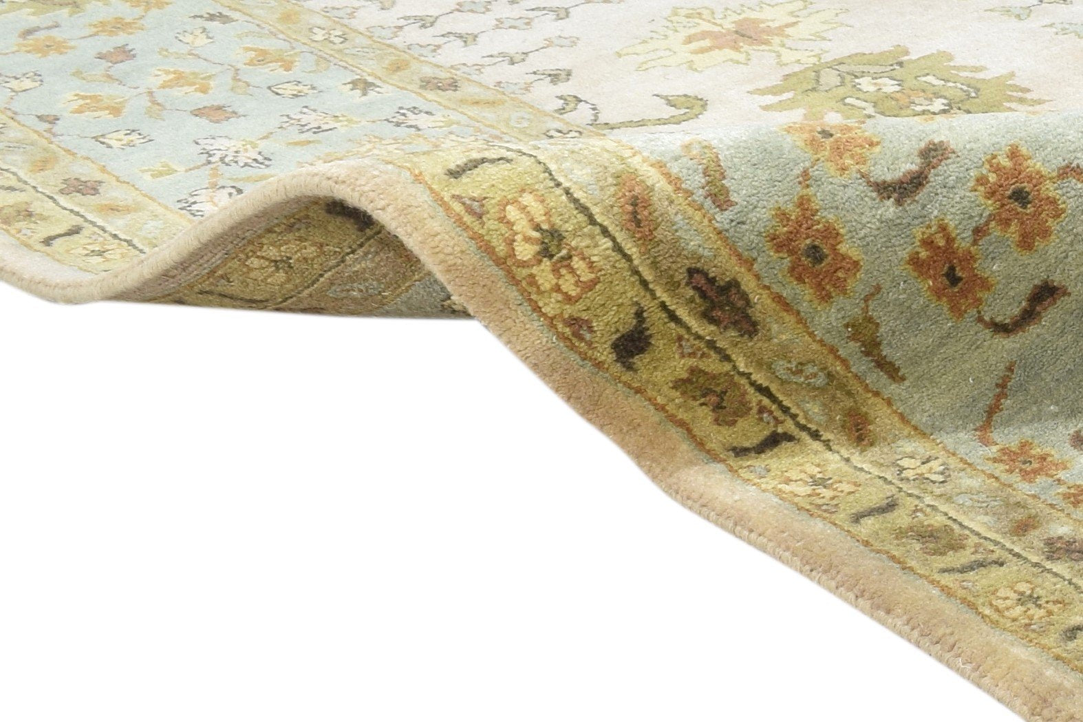 Hand Knotted Beige Wool Rug 5X8 Persian Sarouk-Indian Oriental Room Size Carpet Area Rug