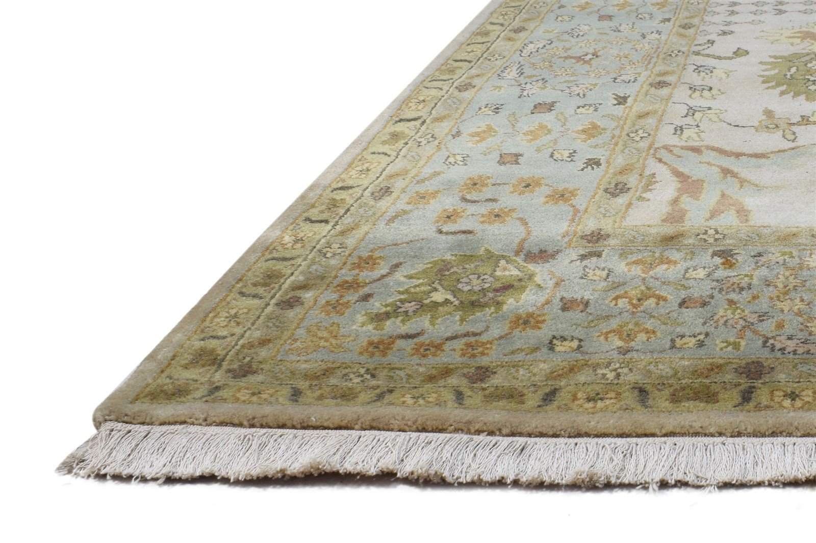 Hand Knotted Beige Wool Rug 5X8 Persian Sarouk-Indian Oriental Room Size Carpet Area Rug
