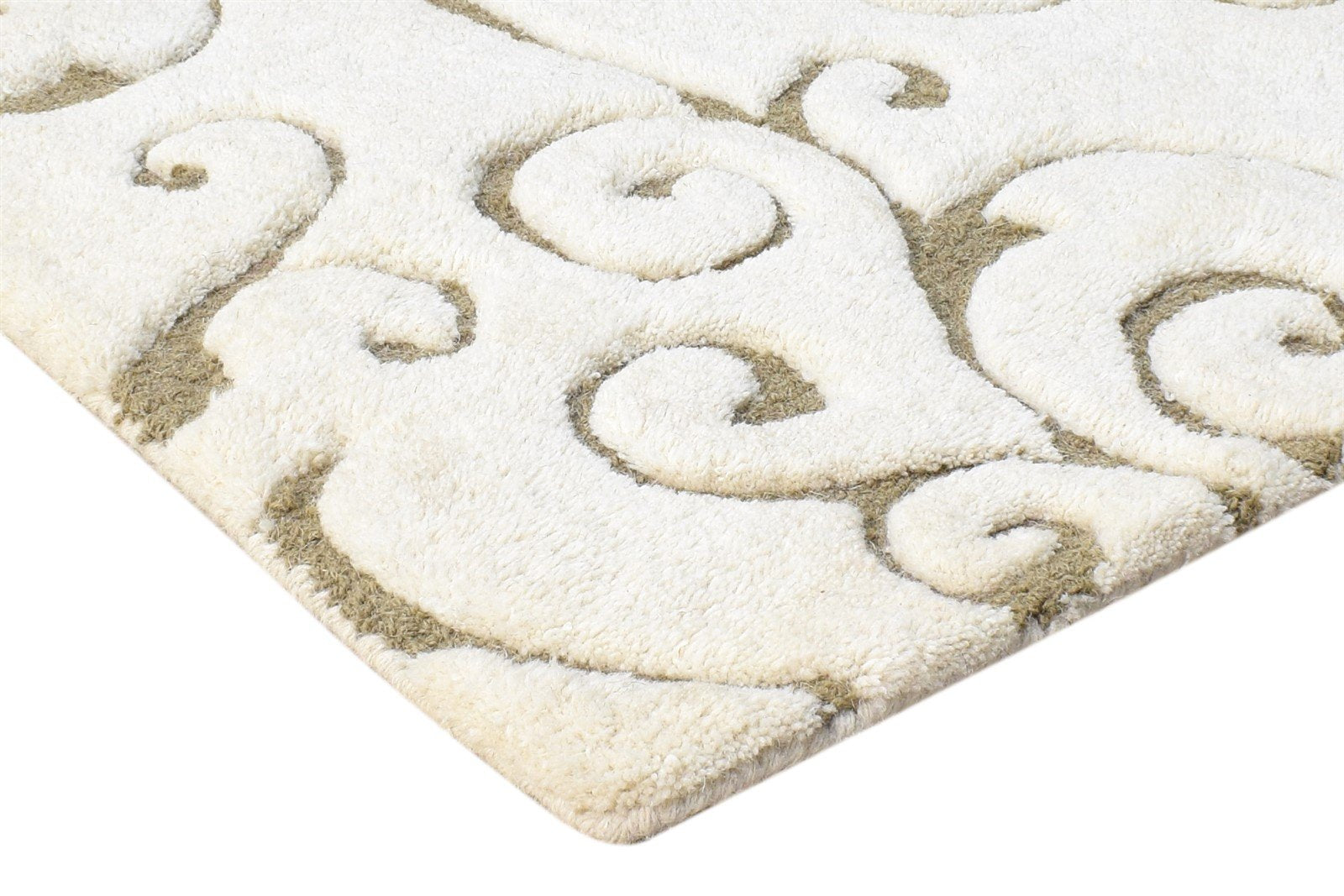 Beige Wool Rug 2' X 3' Modern Hand Tufted French Floral Small Carpet Area Rug