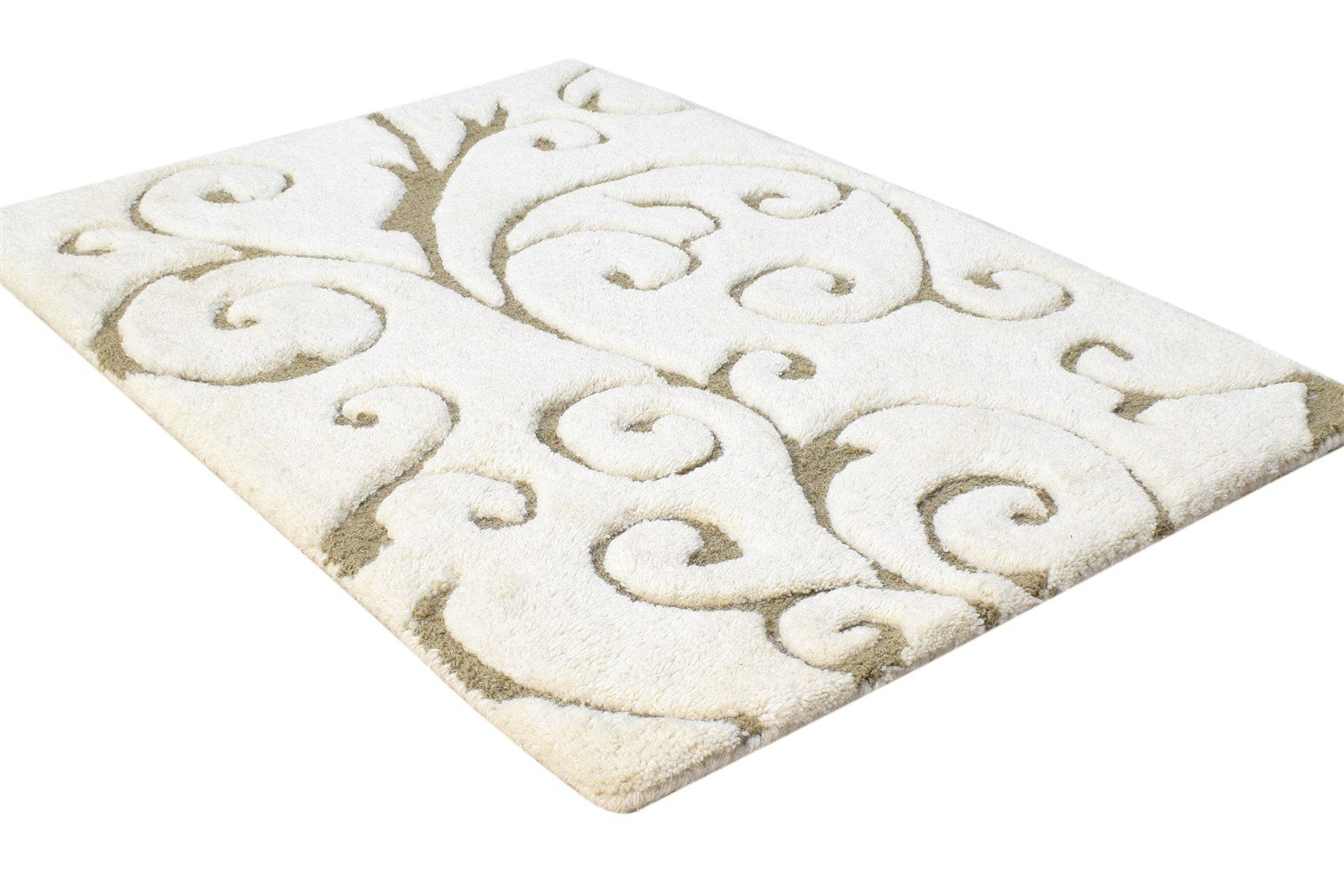 Beige Wool Rug 2' X 3' Modern Hand Tufted French Floral Small Carpet Area Rug
