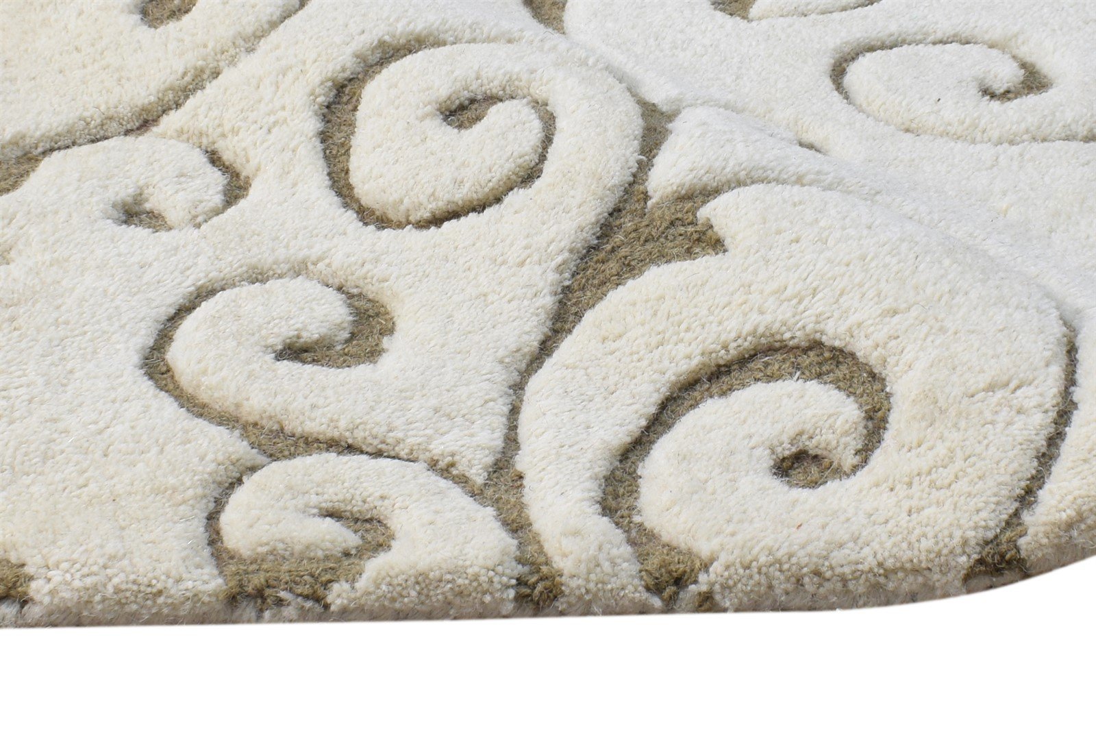 Beige Wool Rug 2' X 3' Modern Hand Tufted French Floral Small Carpet Area Rug