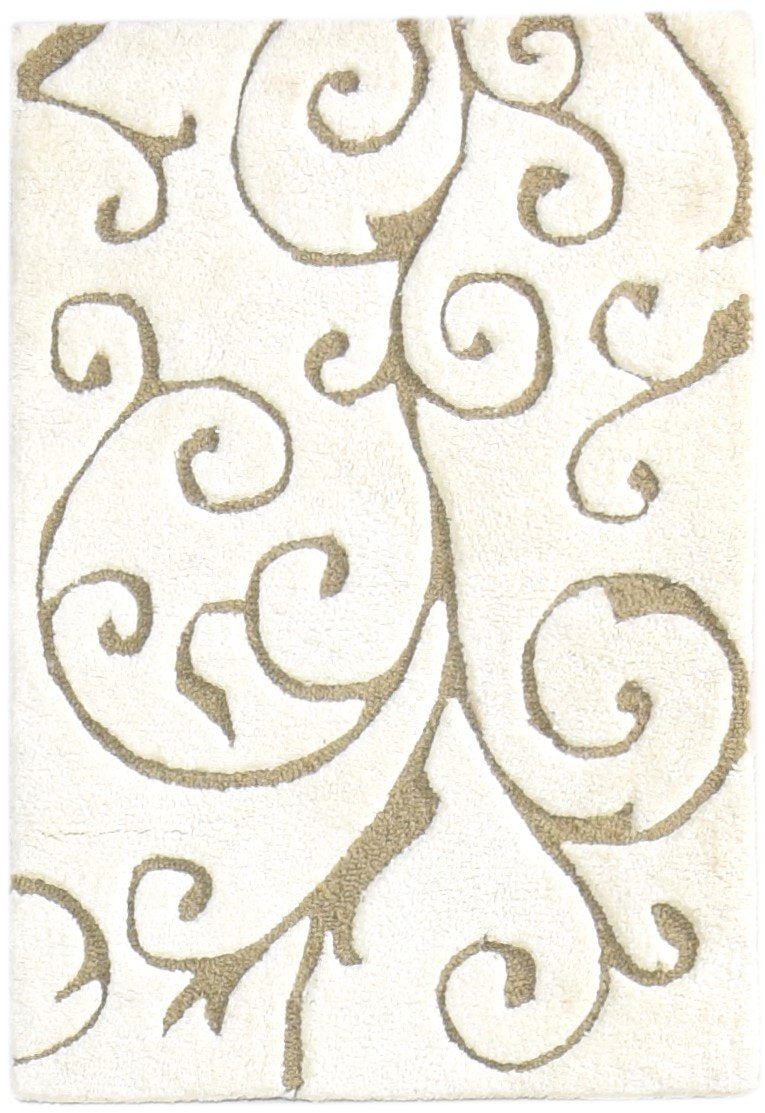 Beige Wool Rug 2' X 3' Modern Hand Tufted French Floral Small Carpet Area Rug