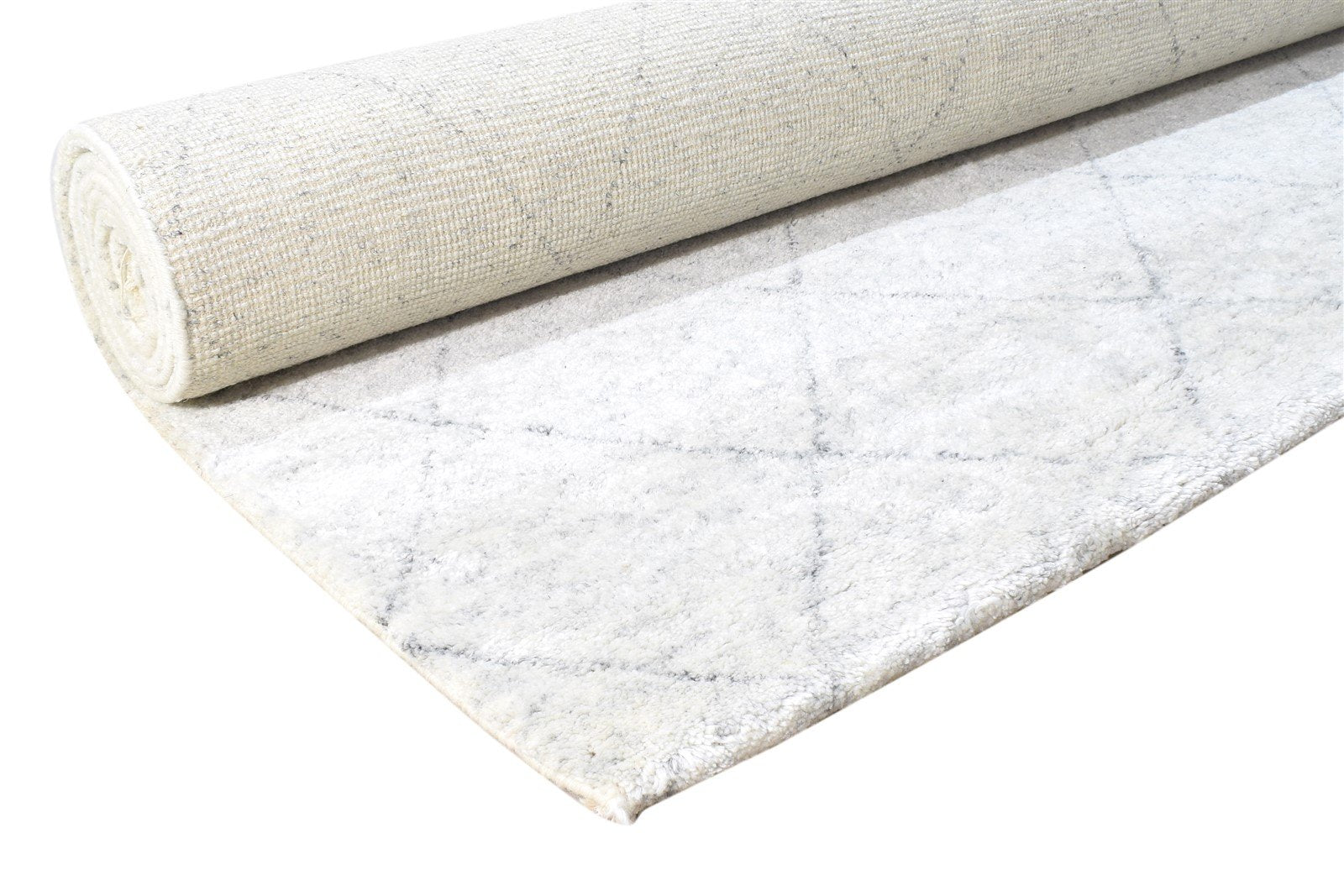Silver Wool / Silk Rug 8X10 Modern Hand Knotted Moroccan Trellis Large Carpet Area Rug