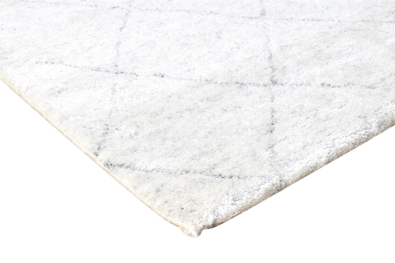 Silver Wool / Silk Rug 8X10 Modern Hand Knotted Moroccan Trellis Large Carpet Area Rug