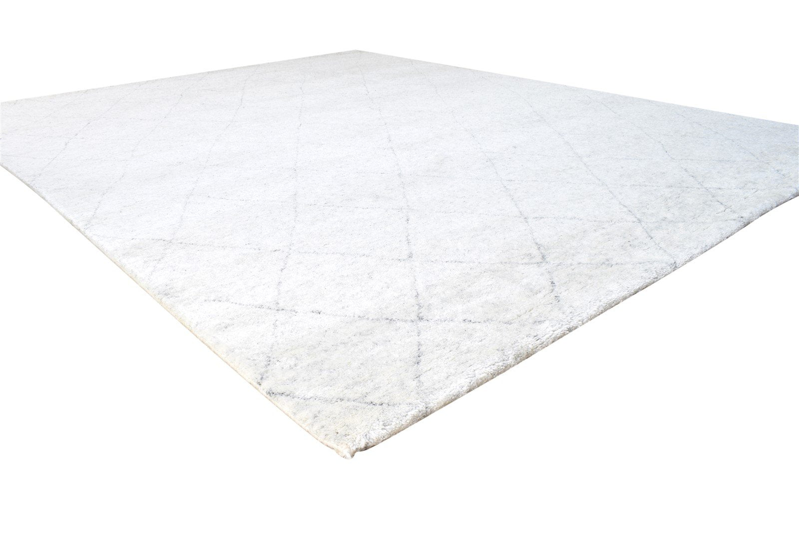 Silver Wool / Silk Rug 8X10 Modern Hand Knotted Moroccan Trellis Large Carpet Area Rug
