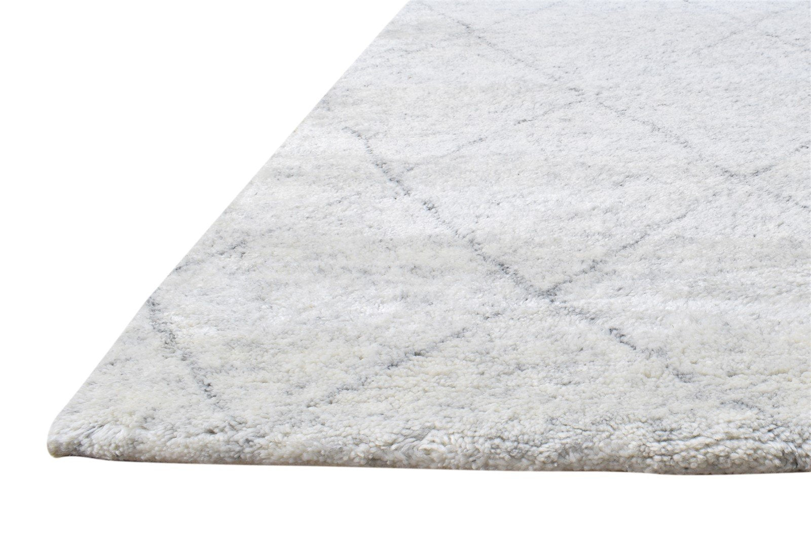 Silver Wool / Silk Rug 8X10 Modern Hand Knotted Moroccan Trellis Large Carpet Area Rug