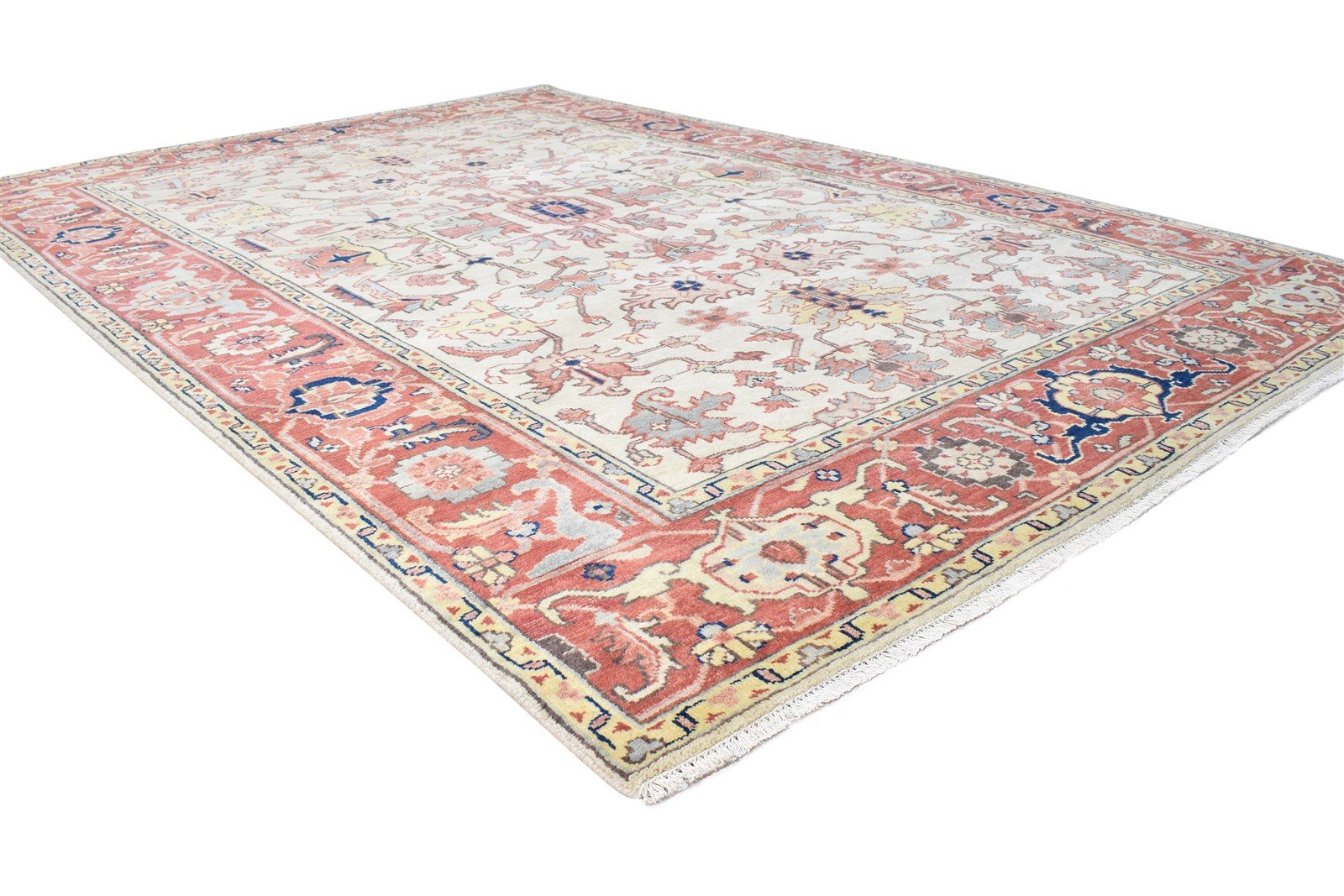 Ivory Wool Rug 6' X 9' Persian Hand Knotted Oushak Oriental Room Size Carpet Area Rug