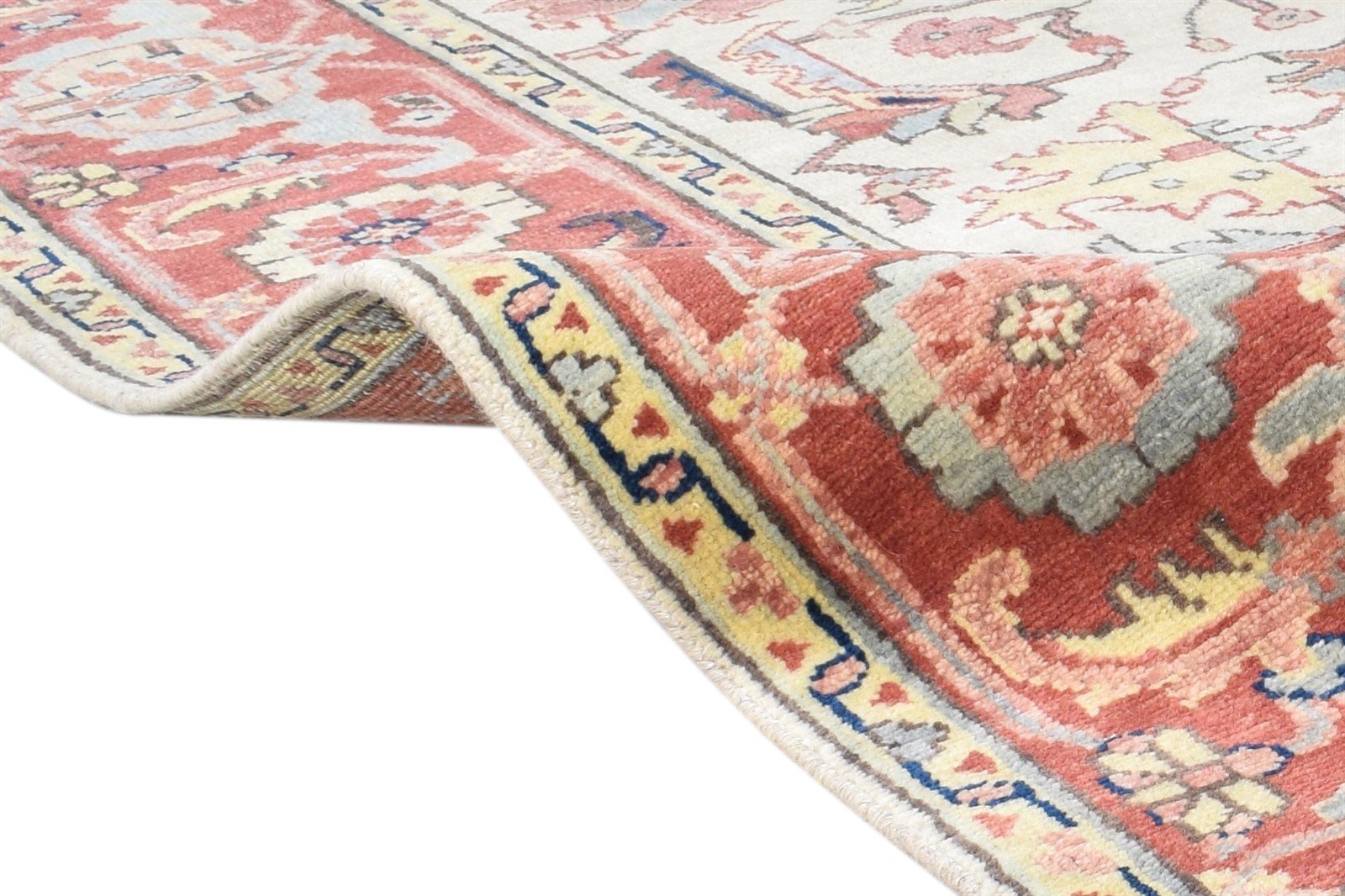 Ivory Wool Rug 6' X 9' Persian Hand Knotted Oushak Oriental Room Size Carpet Area Rug