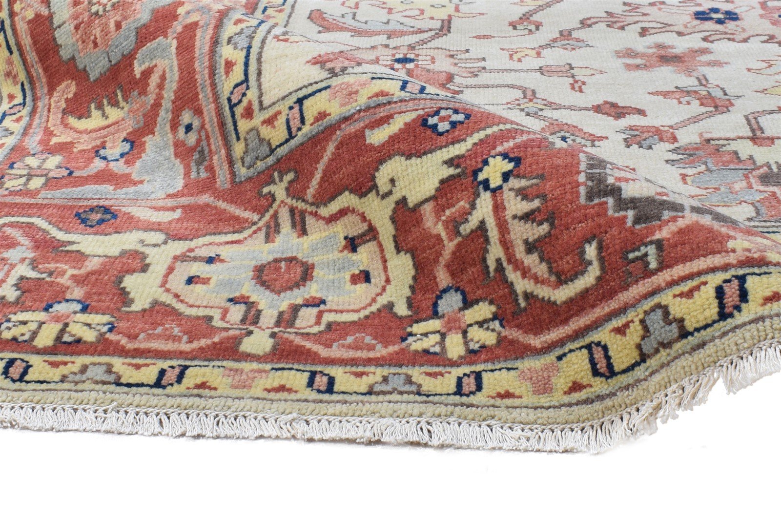 Ivory Wool Rug 6' X 9' Persian Hand Knotted Oushak Oriental Room Size Carpet Area Rug