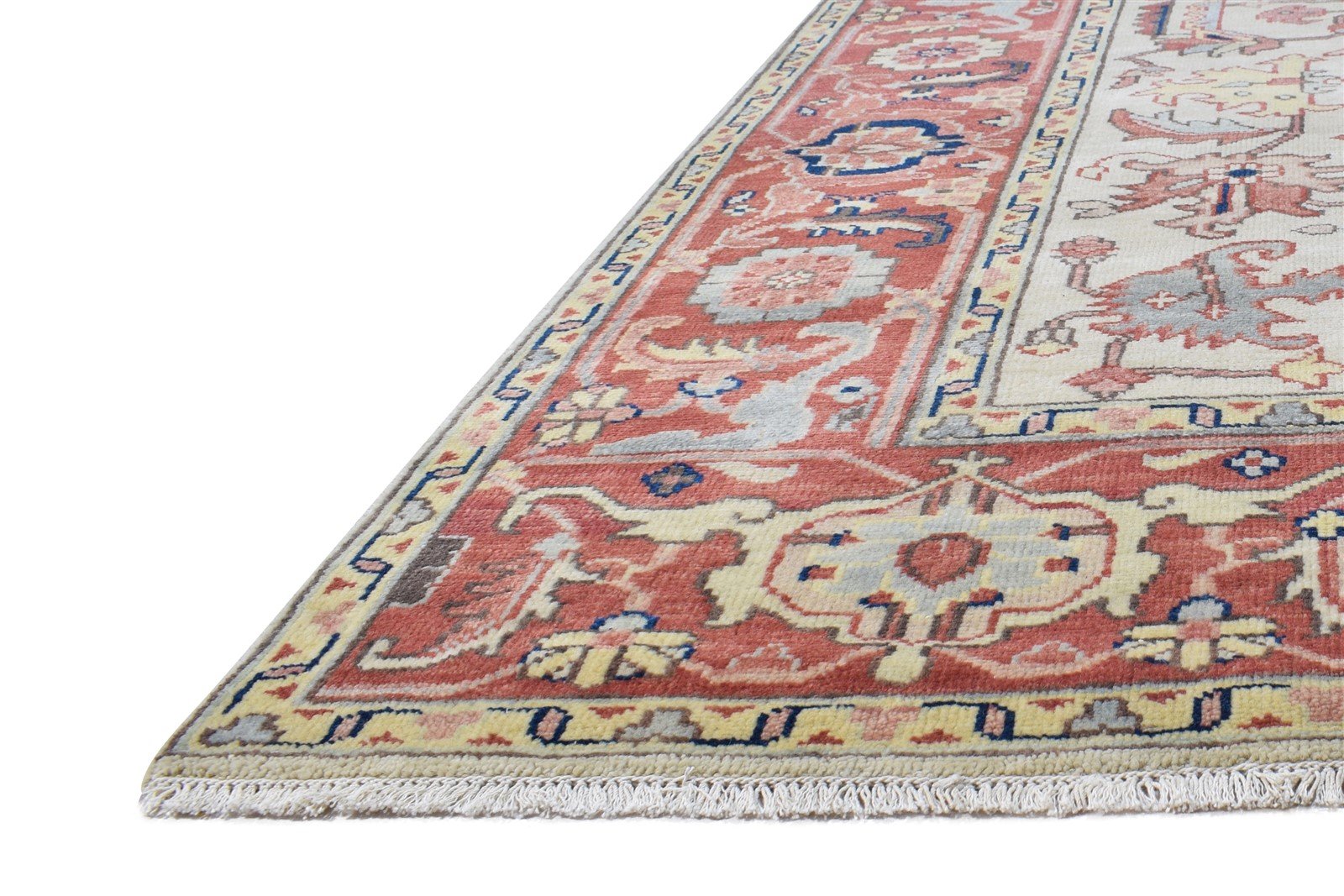 Ivory Wool Rug 6' X 9' Persian Hand Knotted Oushak Oriental Room Size Carpet Area Rug