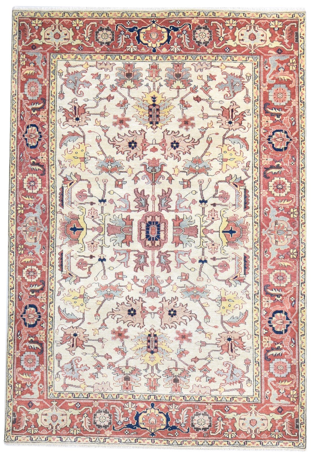 Ivory Wool Rug 6' X 9' Persian Hand Knotted Oushak Oriental Room Size Carpet Area Rug
